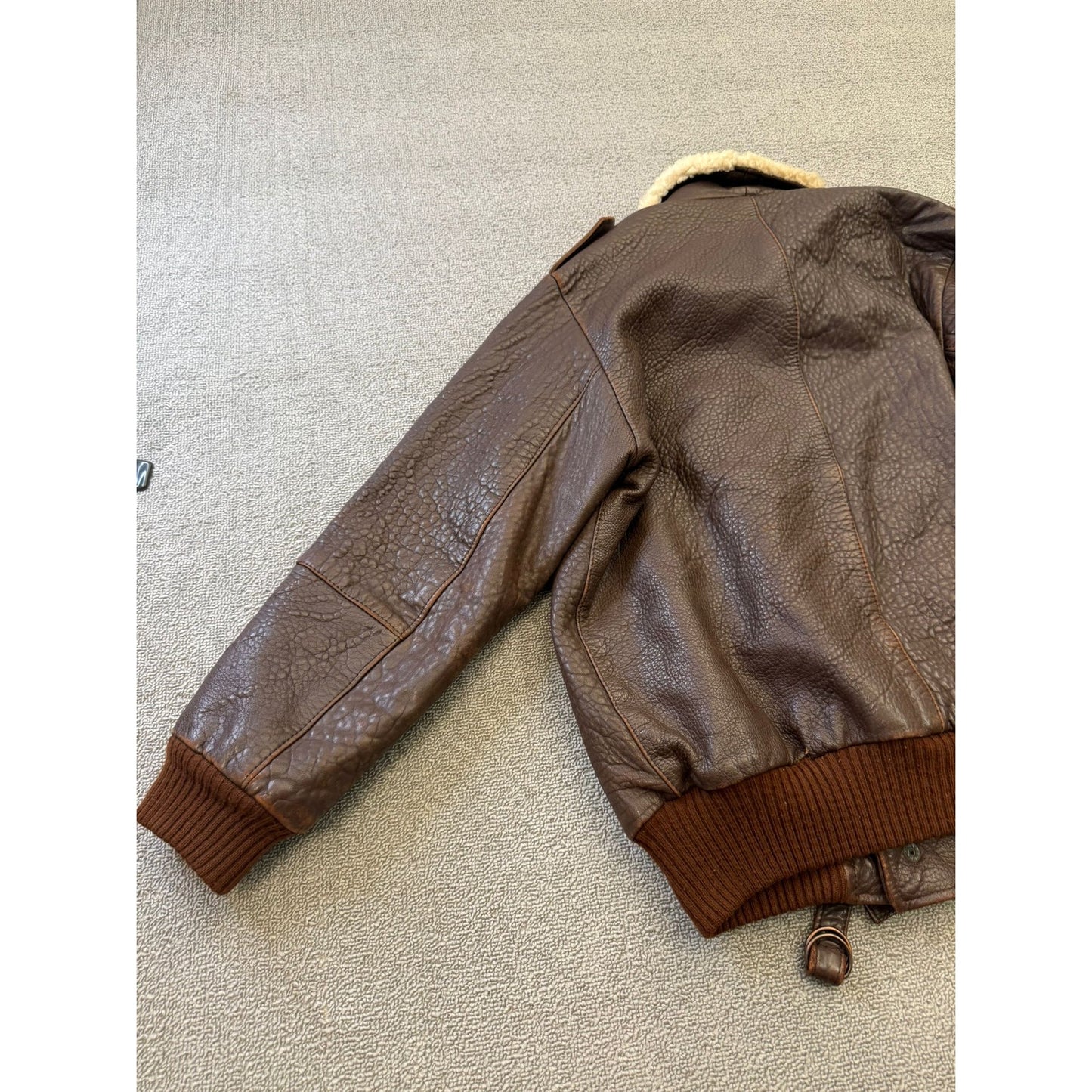 Jacqueline C Paris Leather Bomber Jacket W 36 Shearling Collar Vintage Aviator