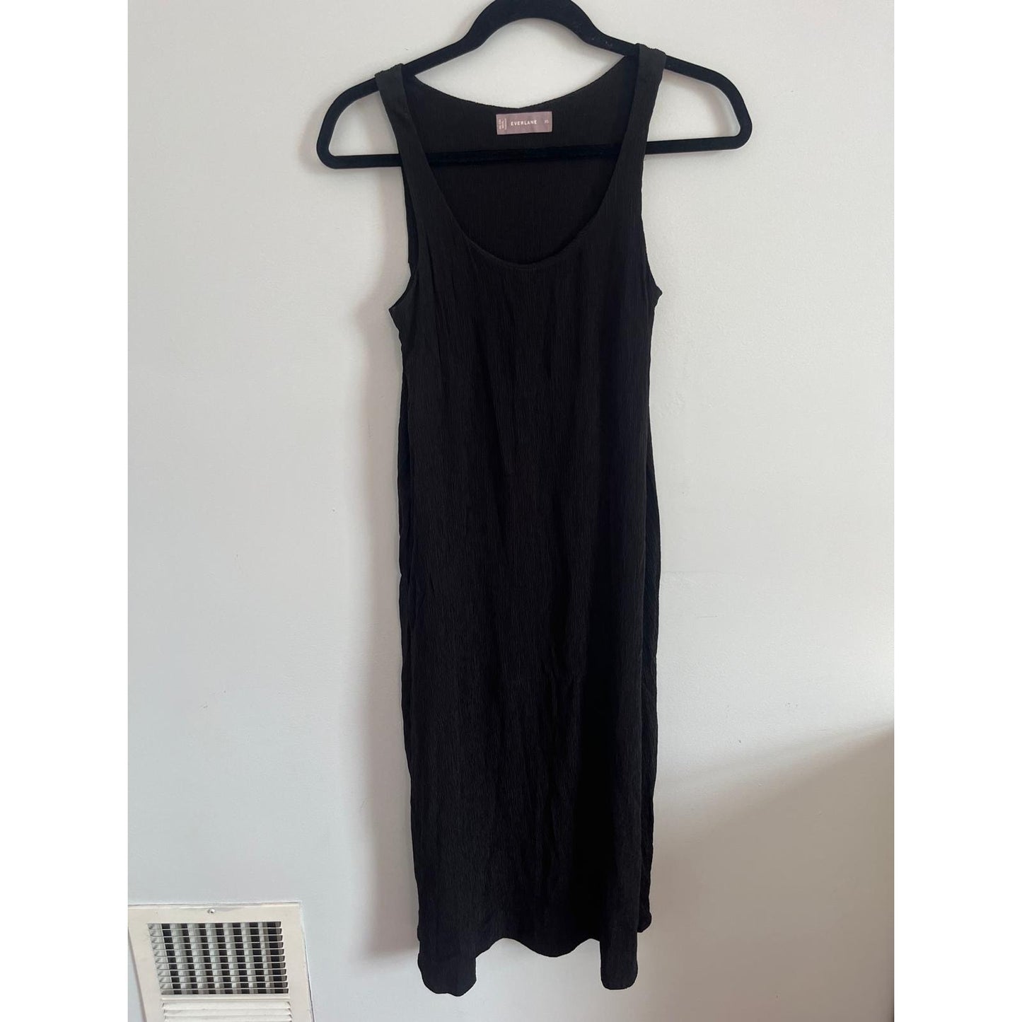 Everlane Midi Dress Women XS Black Crinkle Sleeveless Minimalist