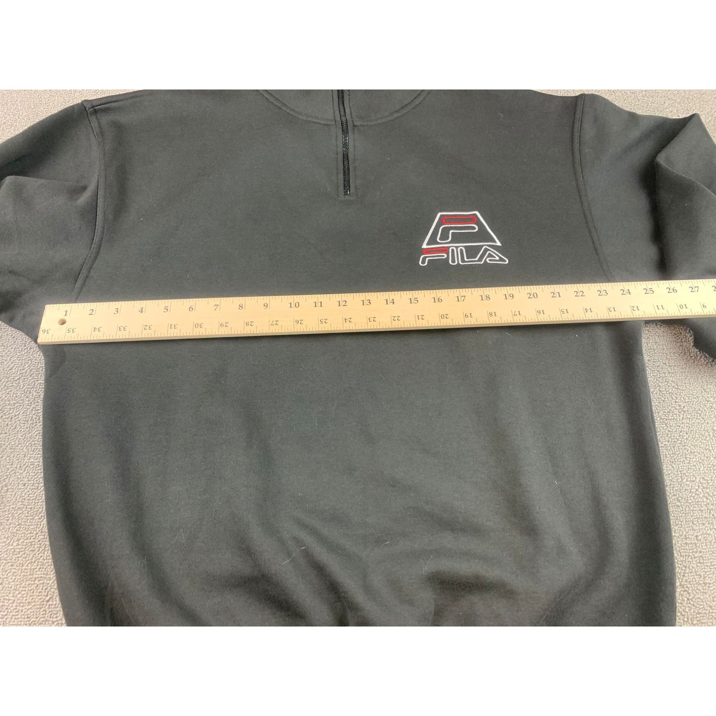 Fila Men Large Black Quarter-Zip Sweatshirt Cotton Blend Cool Logo