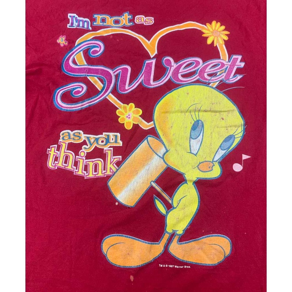 Vintage Looney Tunes 1996 Men's Size XL Red Tweety Graphic T Shirt As Sweet As