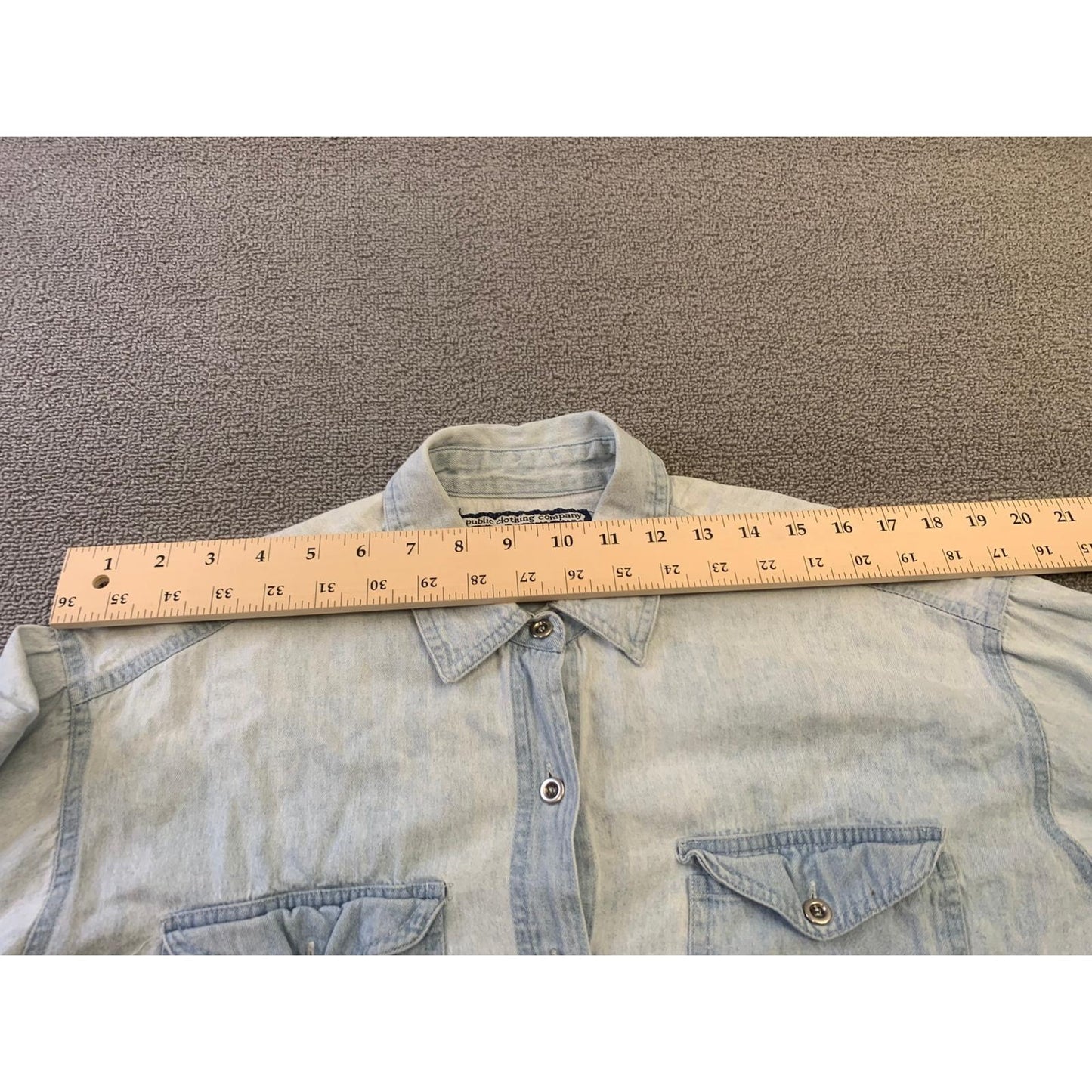 PCC Men's Vintage Denim Shirt Light Wash Button Down Long Sleeve