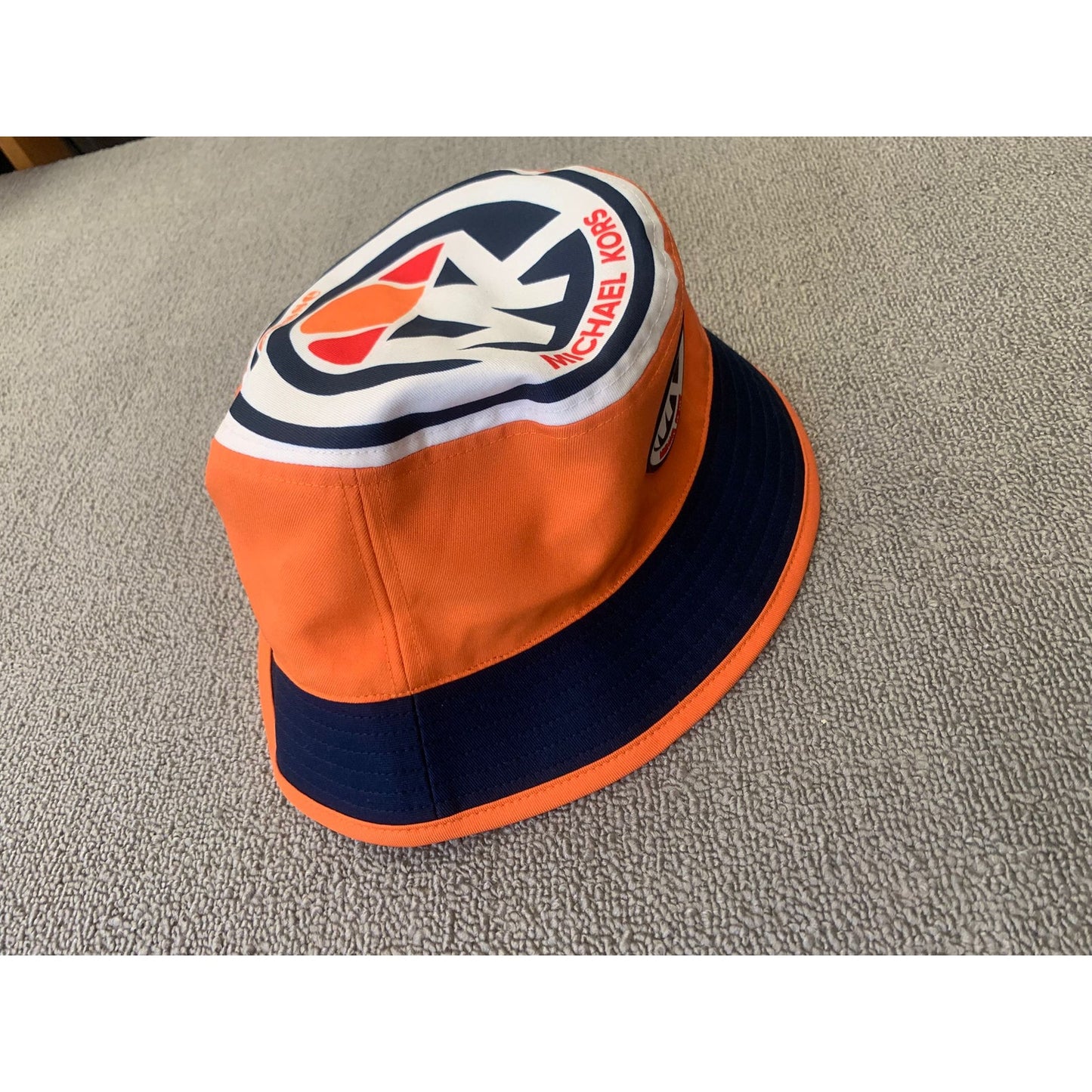 MICHAEL KORS Women One Size Orange Navy Logo Bucket Hat