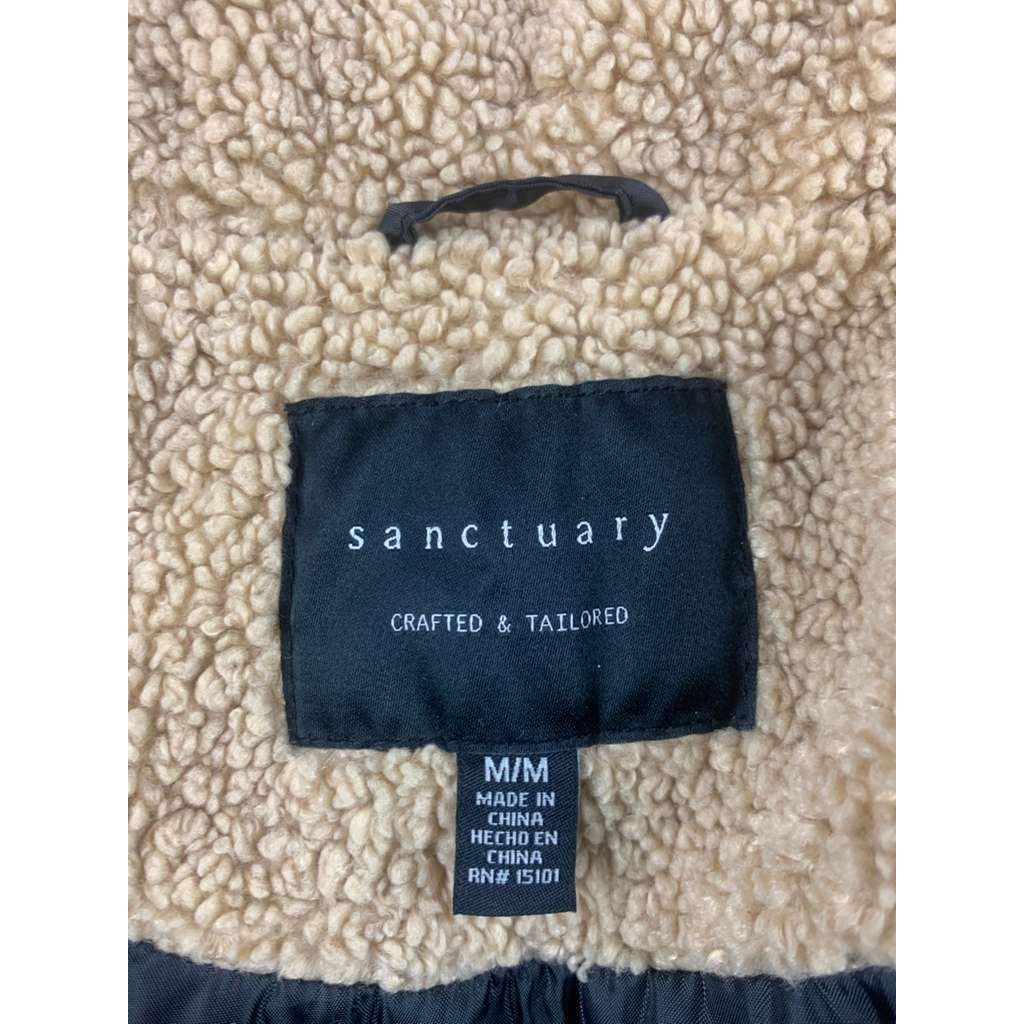 Sanctuary Sherpa Hooded Puffer Jacket Size M Teddy Bear Coat Faux Fur Tan