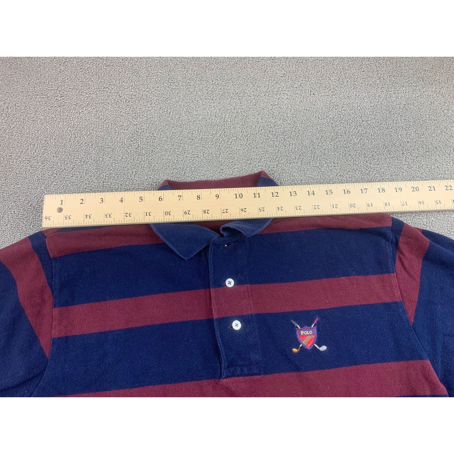 Polo Golf Ralph Lauren Polo Shirt Men's L Navy Burgundy Rugby Stripe Crest