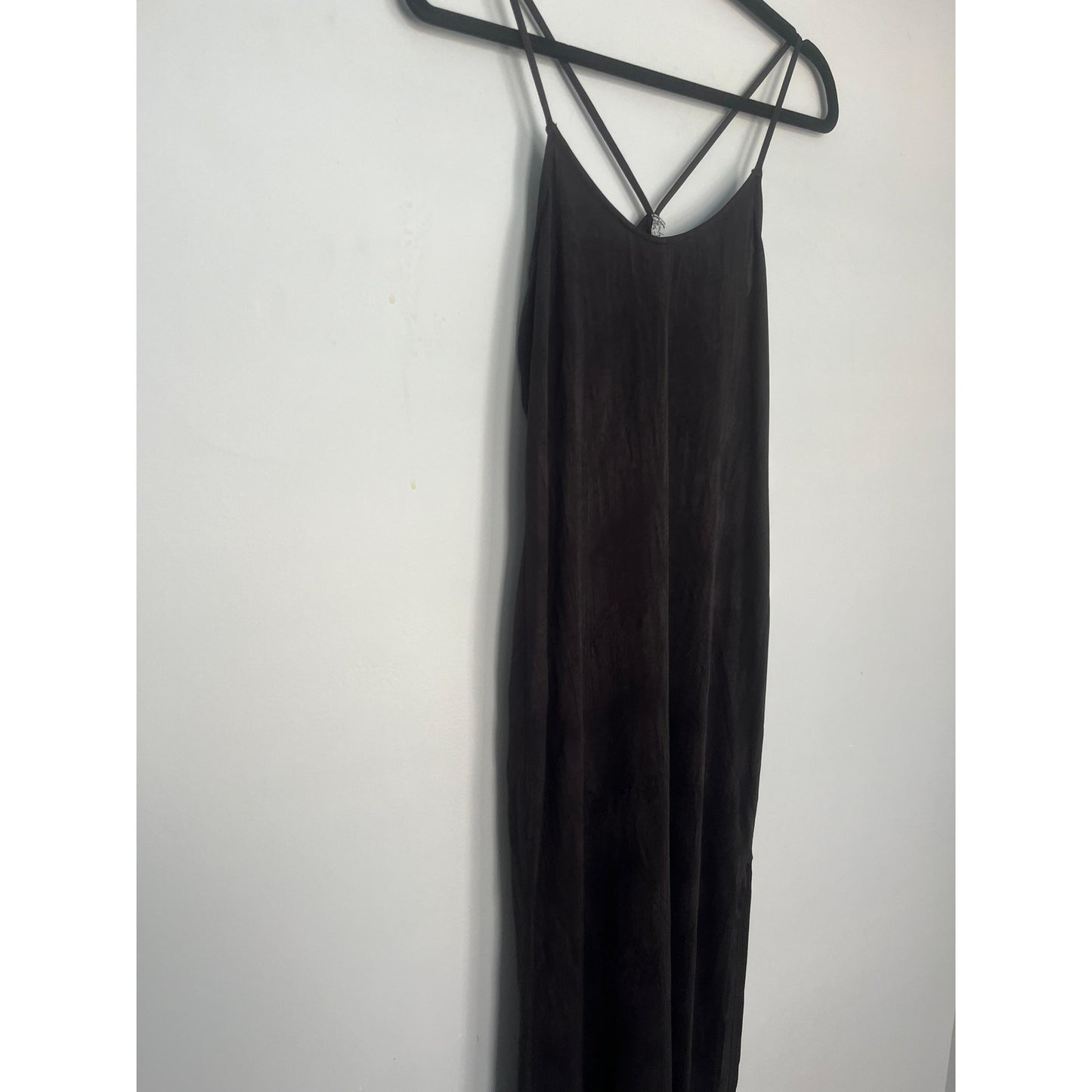 Free people Slip Dress Women XS Black Satin Crinkle Strappy Maxi