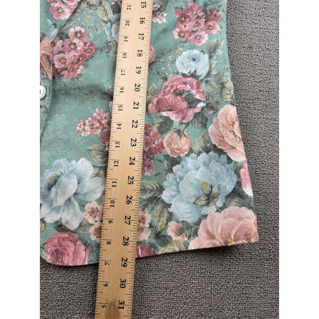 Alfred Dunner Women's 14 Floral Green Blazer Made In USA Pink Blue Roses