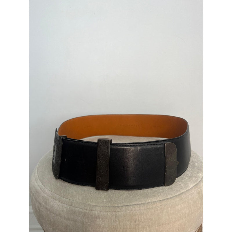 VIntage Ralph Lauren Collection Leather Belt Women M Black Western Buckle