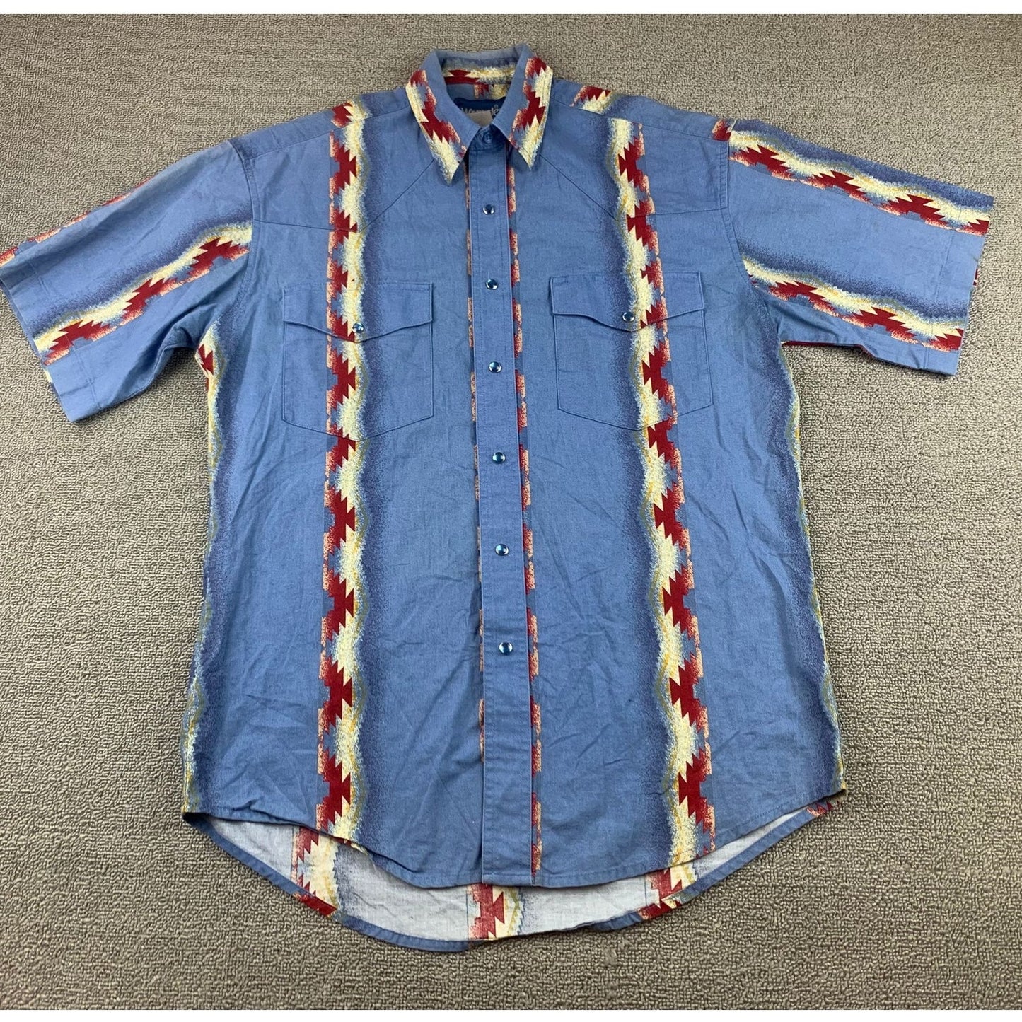 Vintage Wrangler Men's Medium Pearl Snap Brush Popper Shirt Aztec Western Rodeo