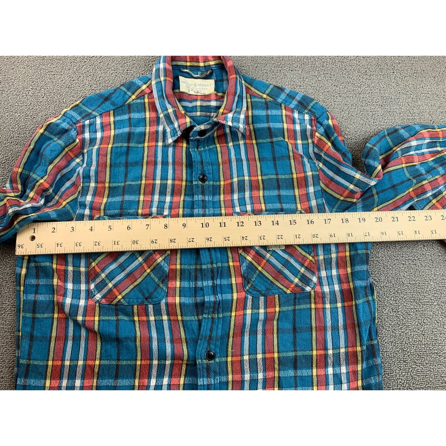 Archived Denim Supply Ralph Lauren Men Medium Blue Red Plaid Button Down Shirt