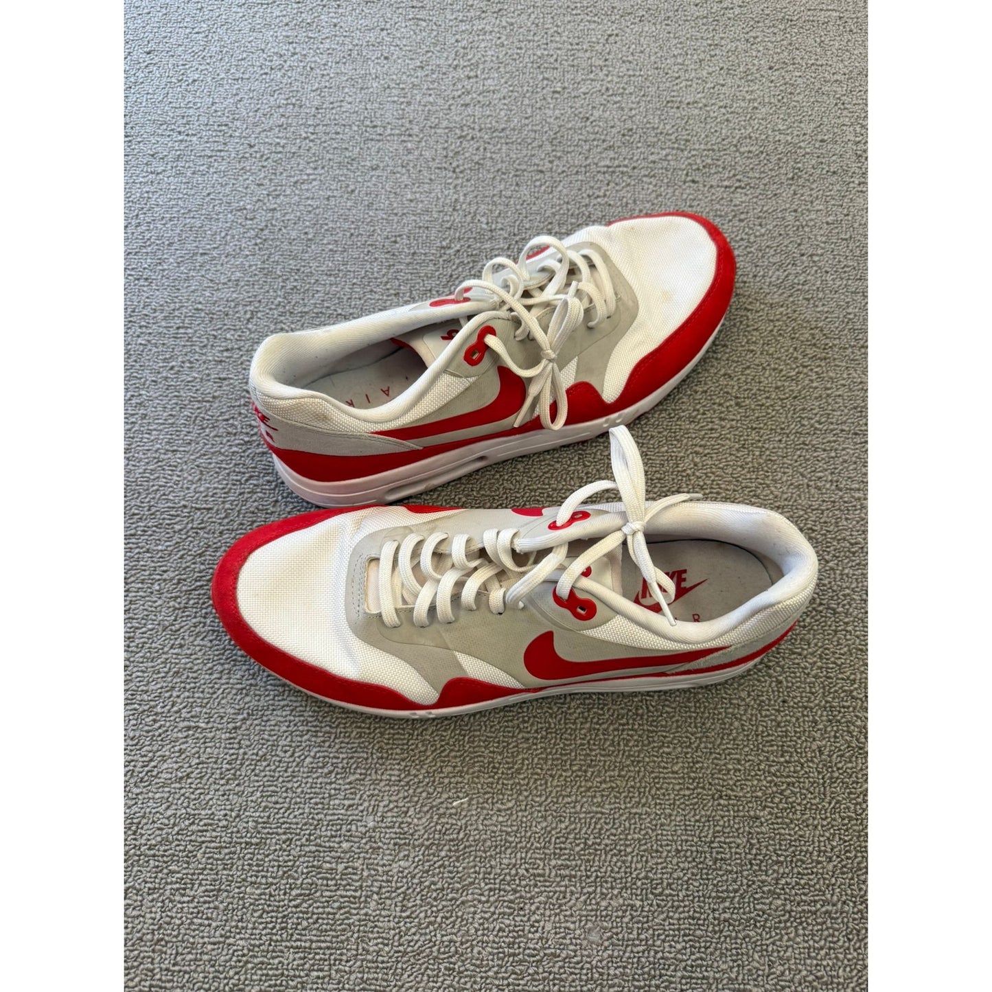 Nike Air Max 1 Men's 10 White Red Running Shoes Sneakers
