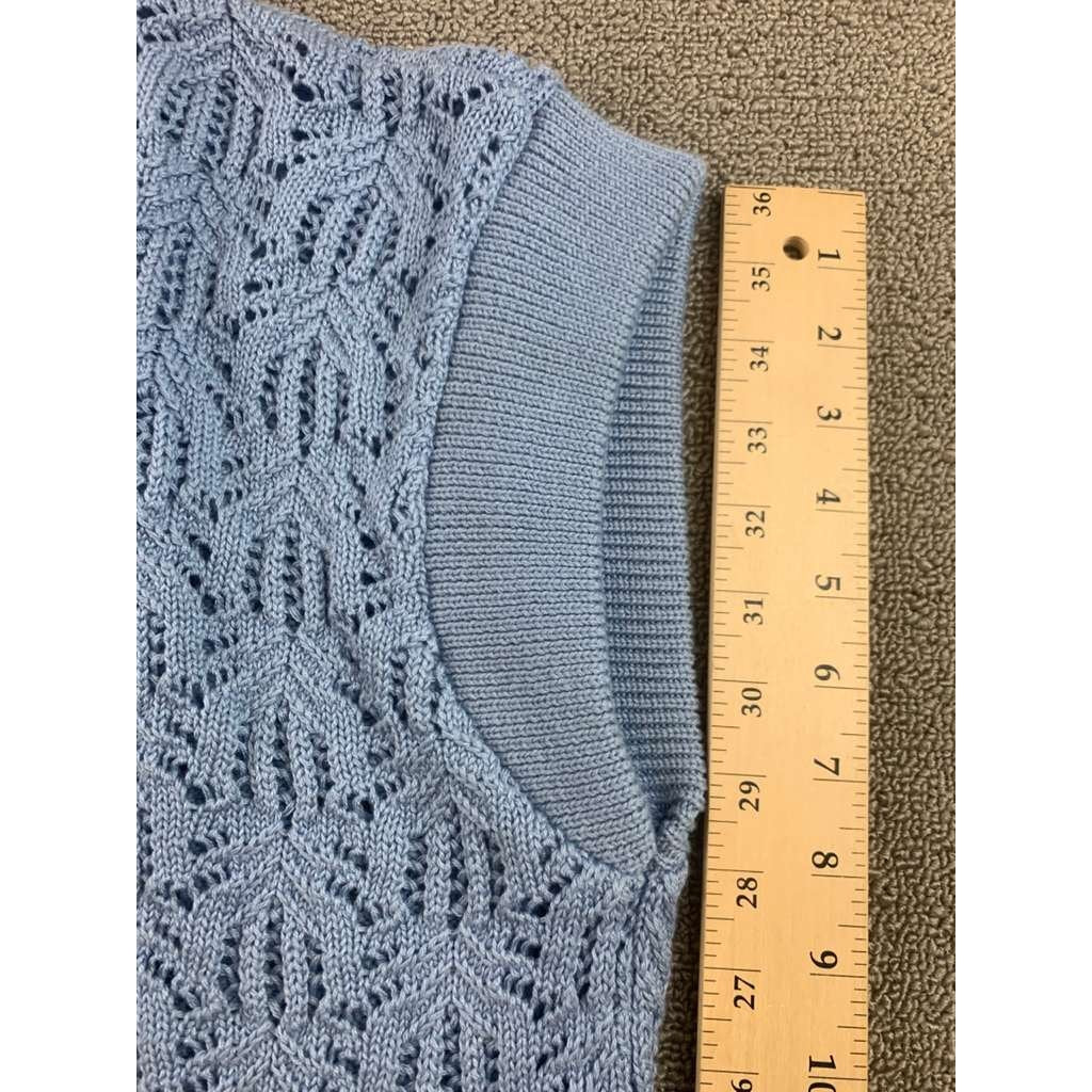 An’ge Ange Sweater Vest Women S/M Blue Open Knit Eyelet Sleeveless Preppy