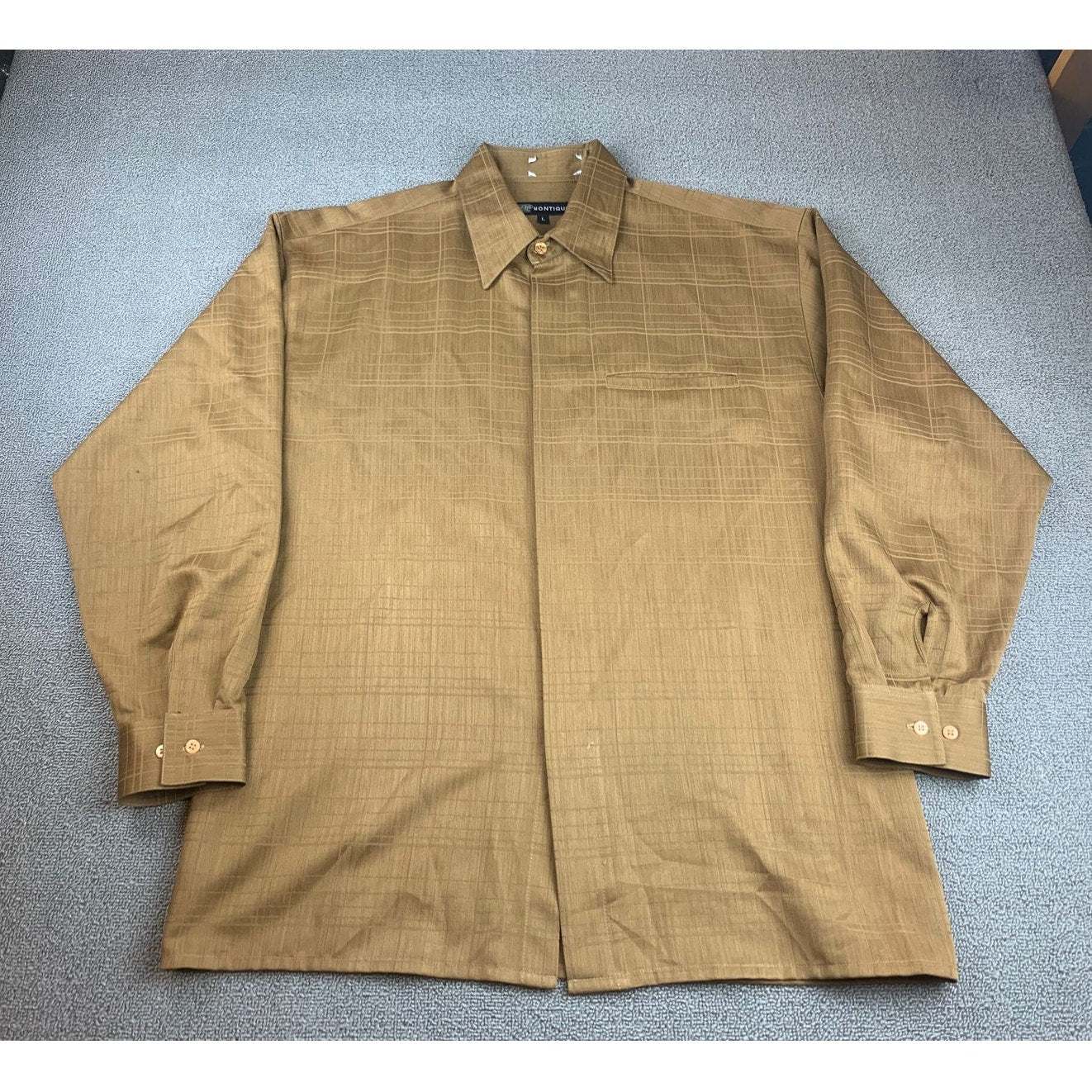 Montique Men Large Brown Long Sleeve Button Down Casual Dress Shirt