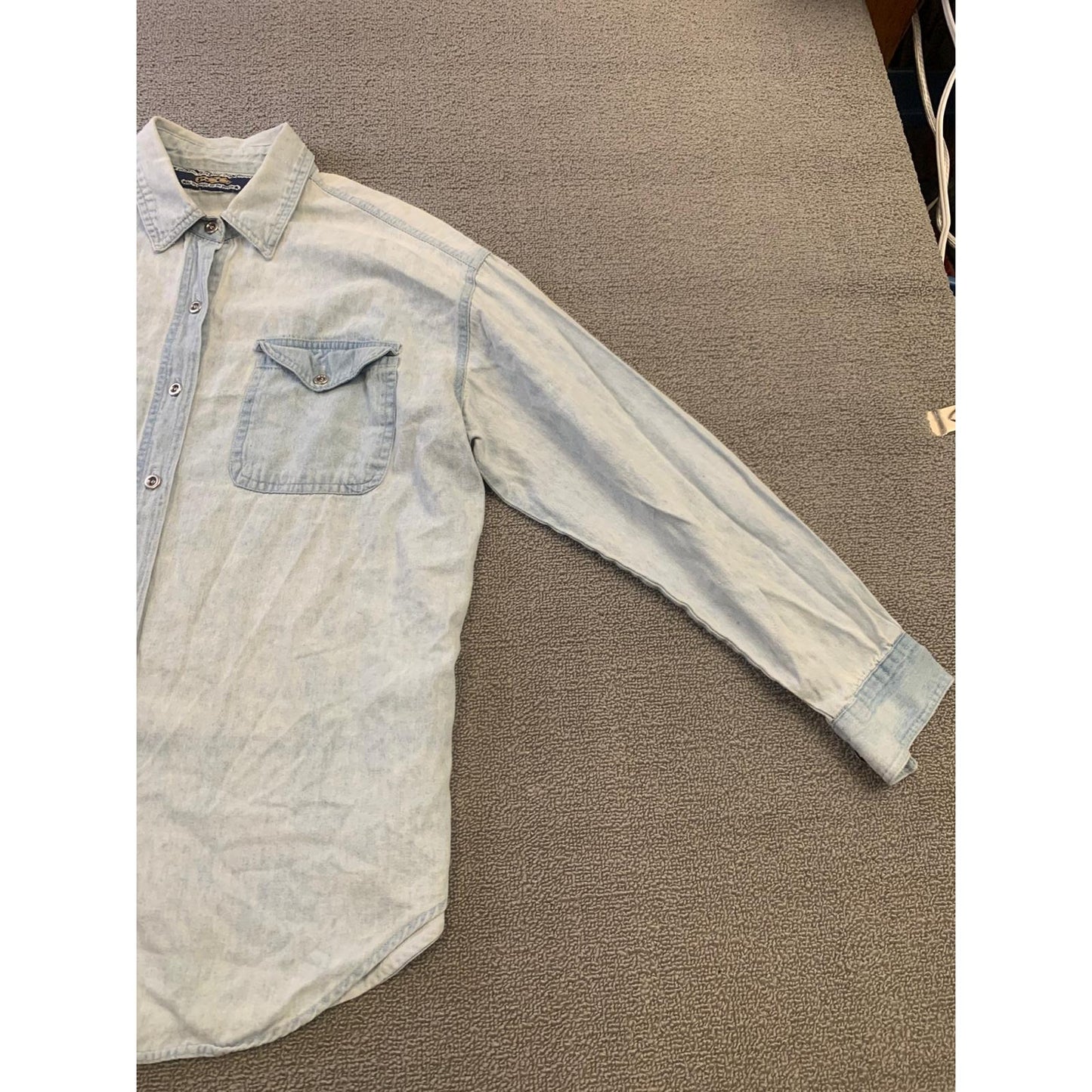 PCC Men's Vintage Denim Shirt Light Wash Button Down Long Sleeve