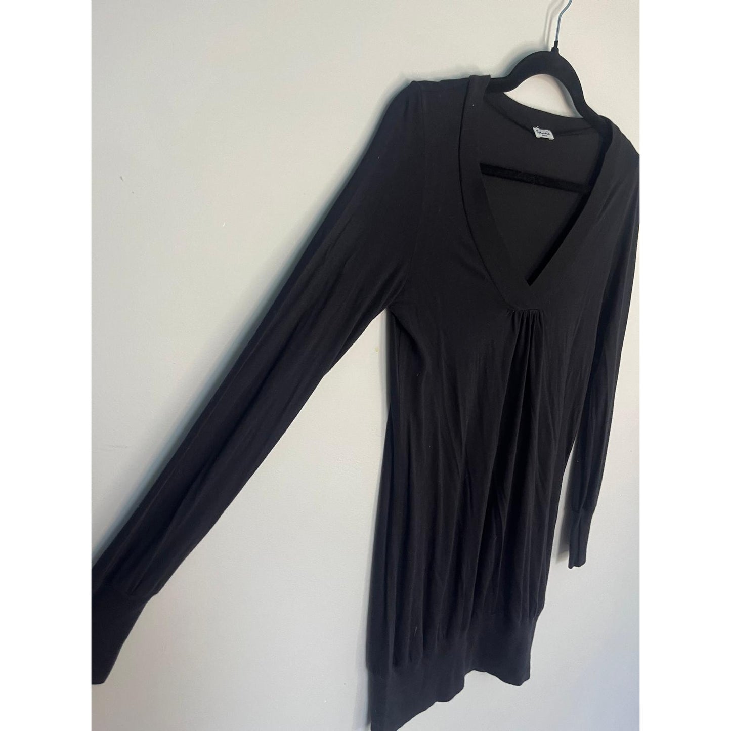 Splendid Long Sleeve V Neck Tunic Top Women Small Black Stretch Basic