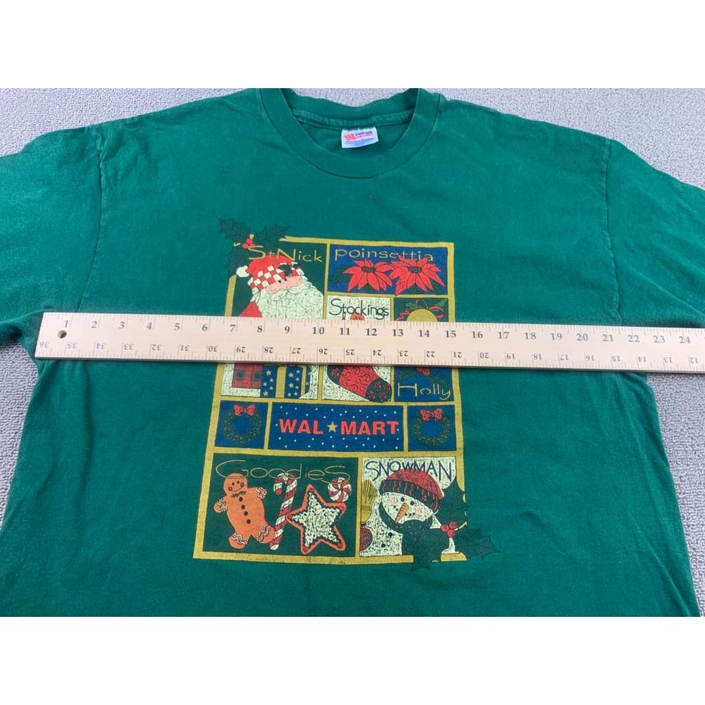 Rare Vintage 90s Wal-Mart Christmas T-Shirt Hanes Heavyweight Green XL USA Made