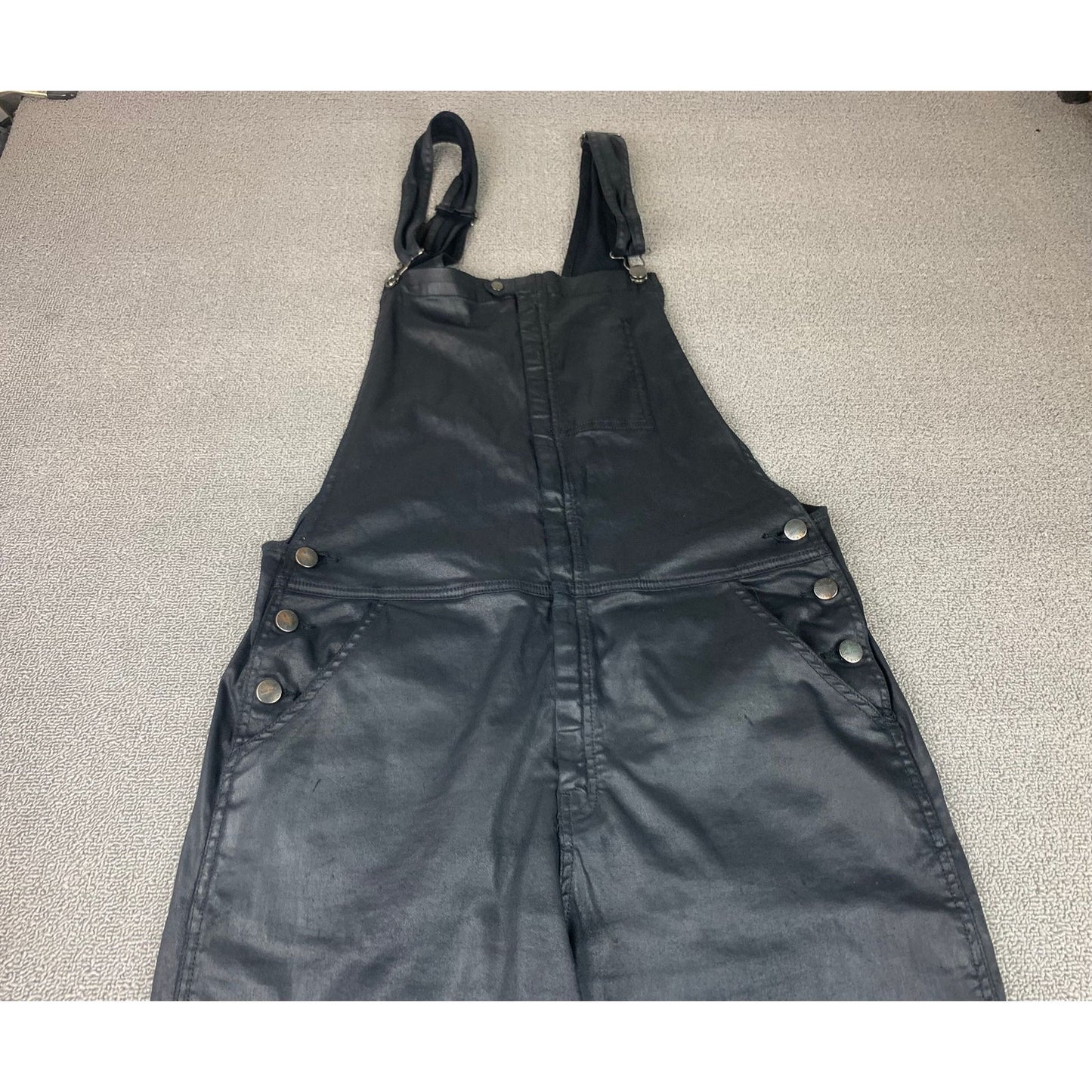 Current/Elliott Women's 3 Black Coated Denim Overalls Jumpsuit Pants