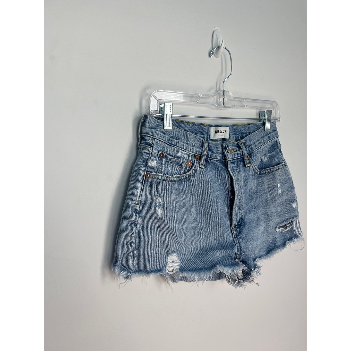 AGOLDE Parker Vintage Shorts Women 25 Blue Distressed Frayed Hem High Rise