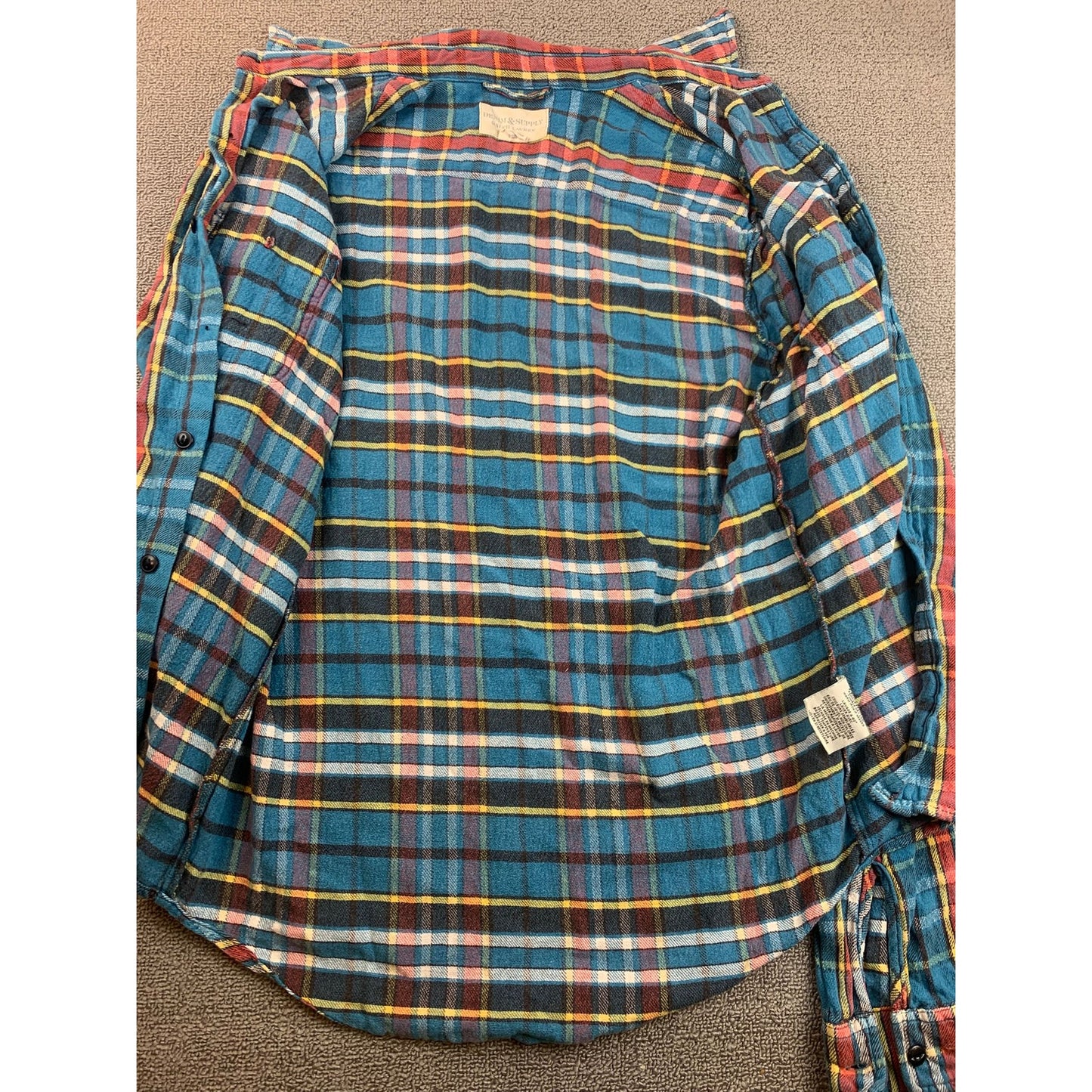 Archived Denim Supply Ralph Lauren Men Medium Blue Red Plaid Button Down Shirt