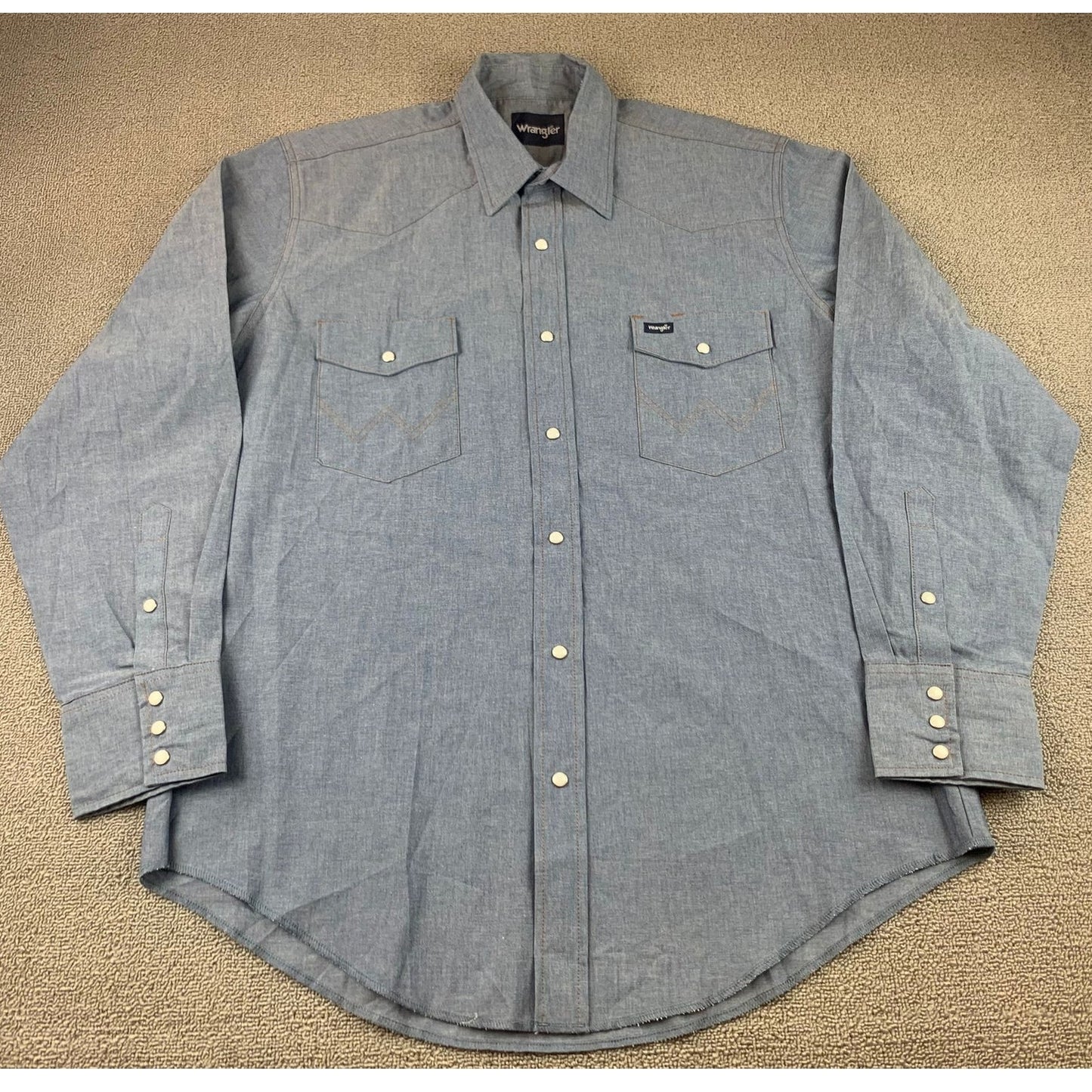 Y2K Wrangler Men's 17x35 Blue Shirt with Western Pearl Snaps Long Sleeve