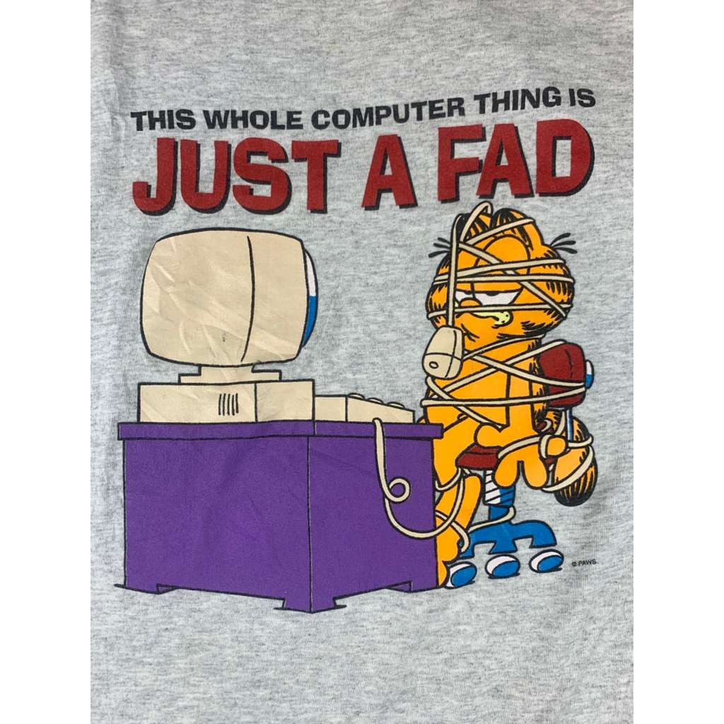 Garfield “Just a Fad” Graphic Tee Anvil 2XL Gray Y2K 90s/00s Double Stitch