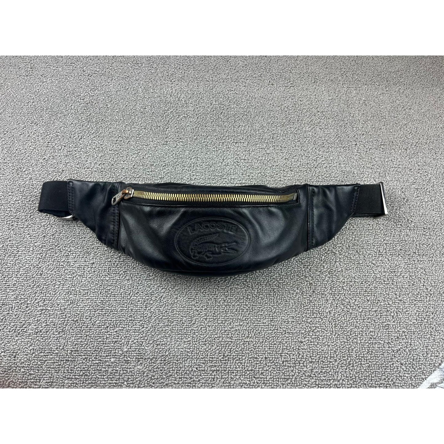 Lacoste One Size Black Leather Belt Bag Fanny Pack