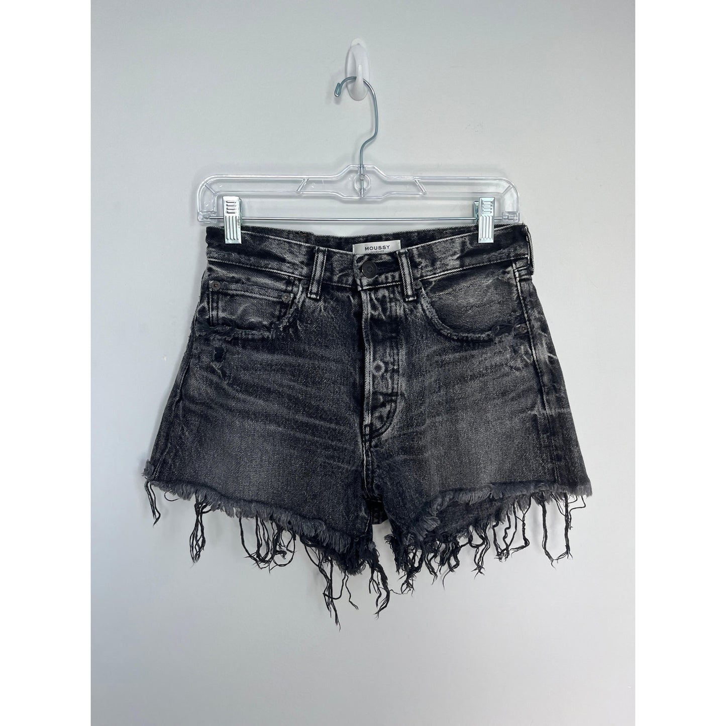 MOUSSY Vintage Denim Shorts Women 25 Black Distressed Raw Hem High Rise