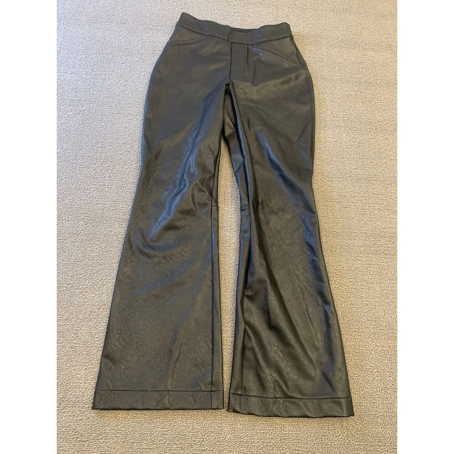 Spanx Women XS Black Faux Leather Flare Leggings