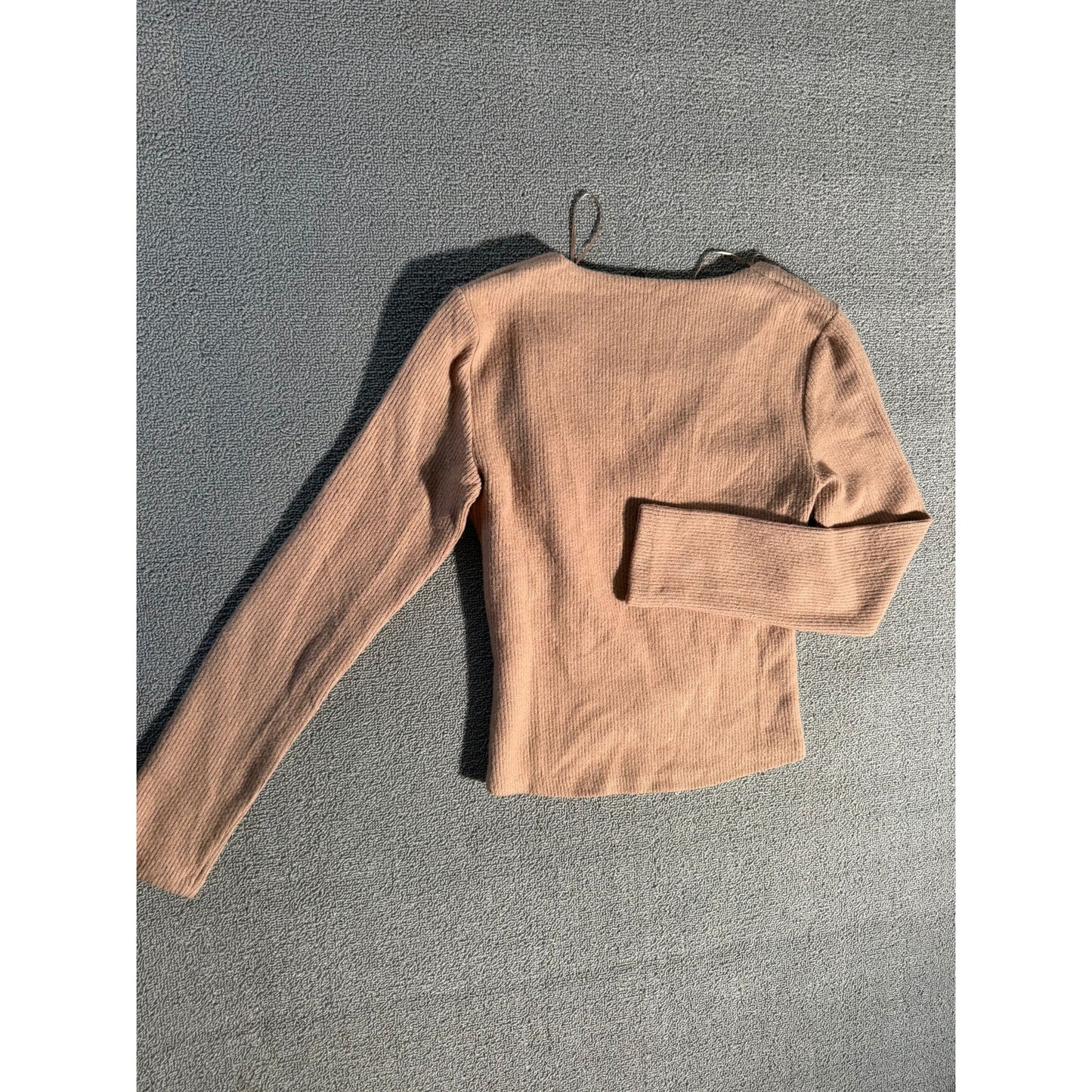 Zara Women’s Tan Ribbed Asymmetrical Long Sleeve Top Size Small Soft Fall