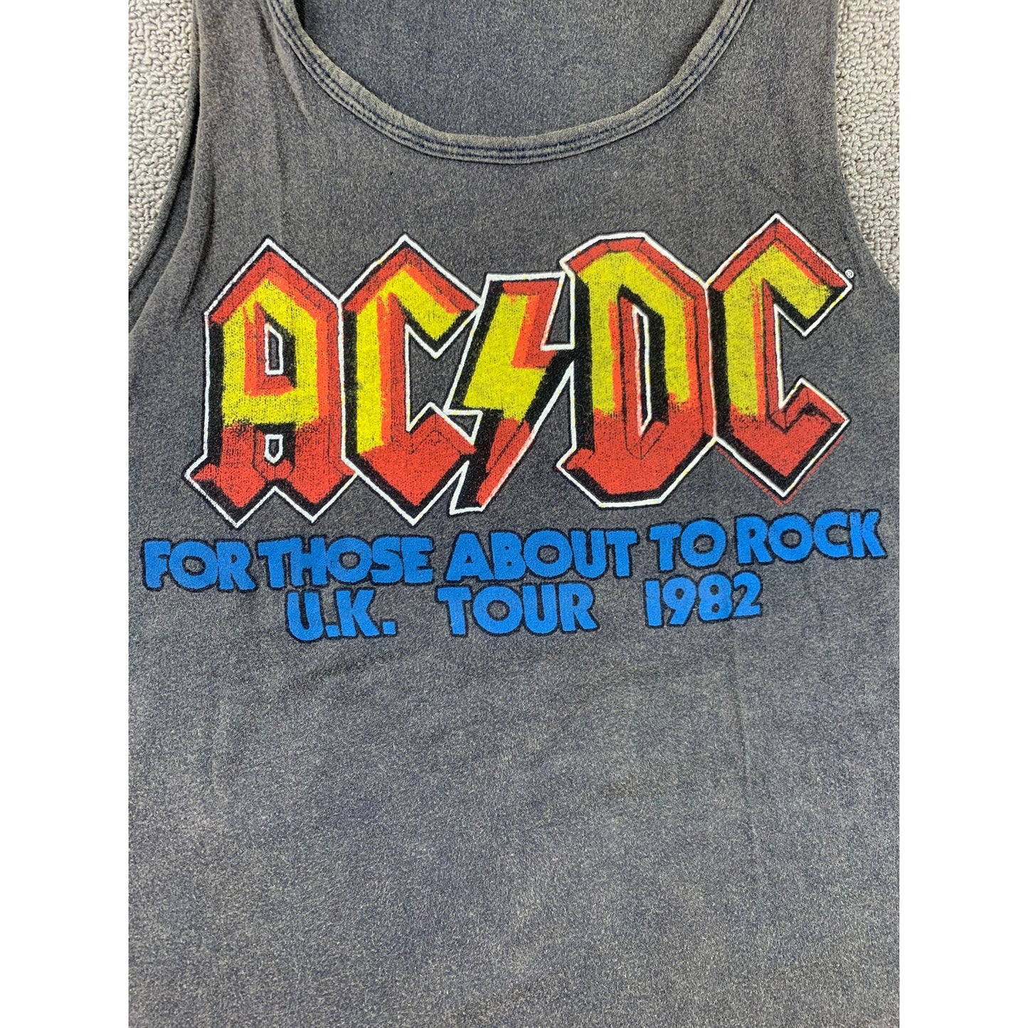 Forever 21 Women Large Gray AC/DC Graphic Fringe Cut-Out Tank Top