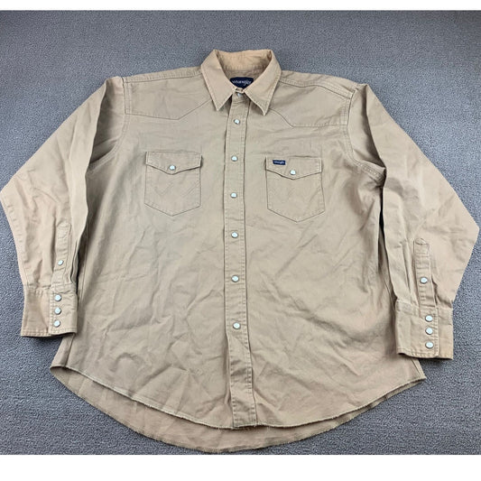Vintage Wrangler Brush Popper Pearl Snap Western Shirt Men's Large Cotton