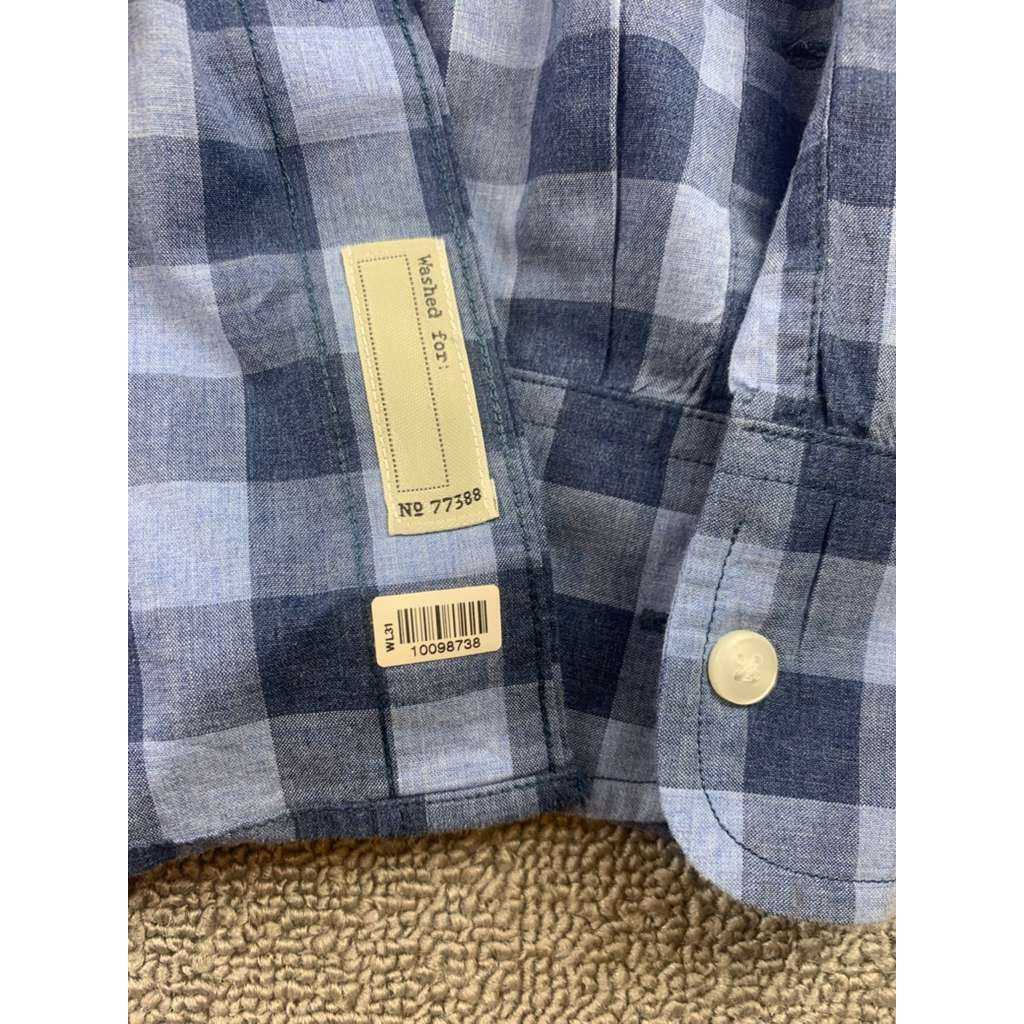 J. Crew Button Down Shirt Checkered Blue 100% Cotton Mauritius Made Size Small