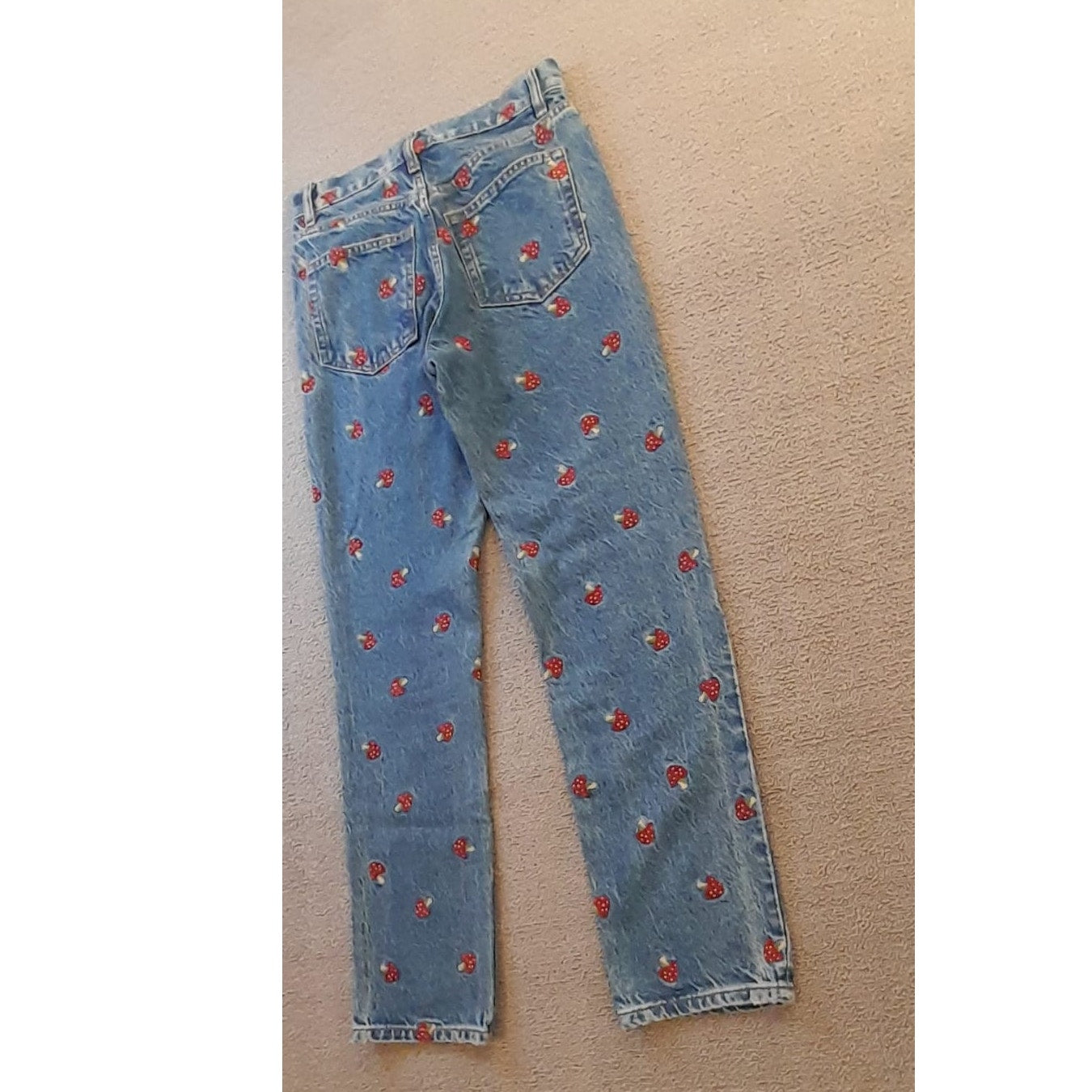 Reformation Jeans Womens 24 Blue Mushroom Print Straight Leg Denim