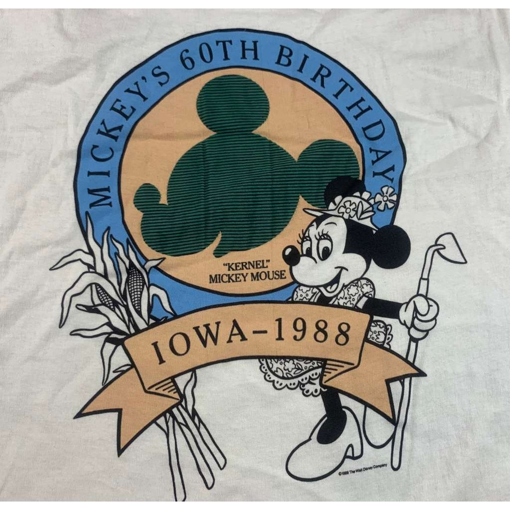 Vintage Tee Jays XL White Disney Mickey 60th Birthday T Shirt 1988 IOWA USA Made