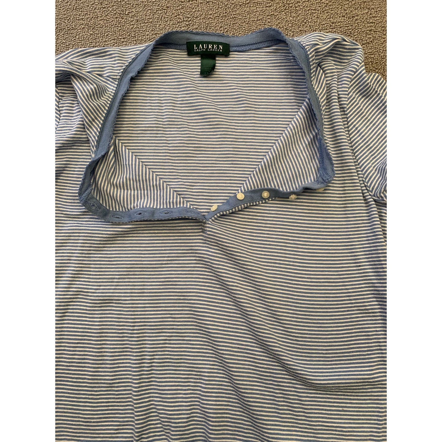 Lauren Ralph Lauren Women's Large Blue Striped Cotton Long Sleeve Loungewear