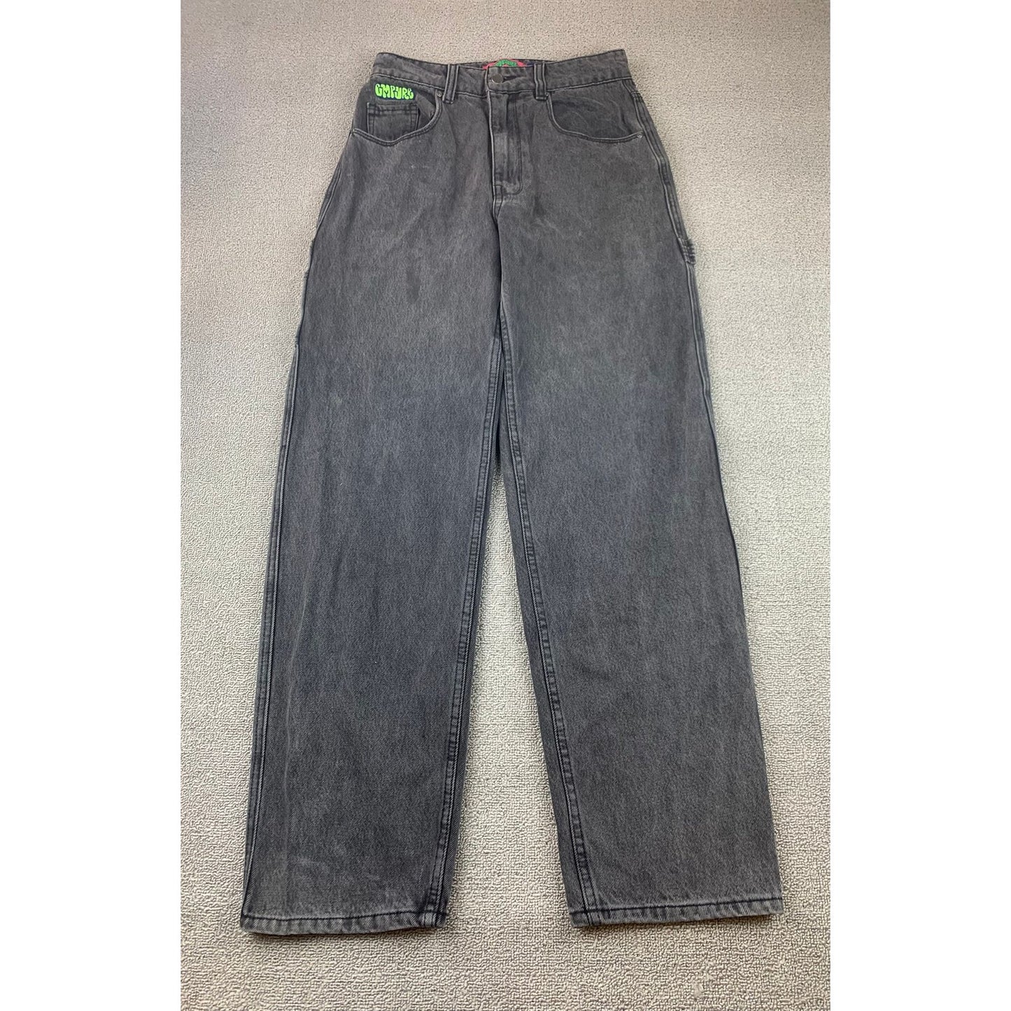 Empyre Denim Jeans Size 3 Black Faded Gray Embroidered Patches