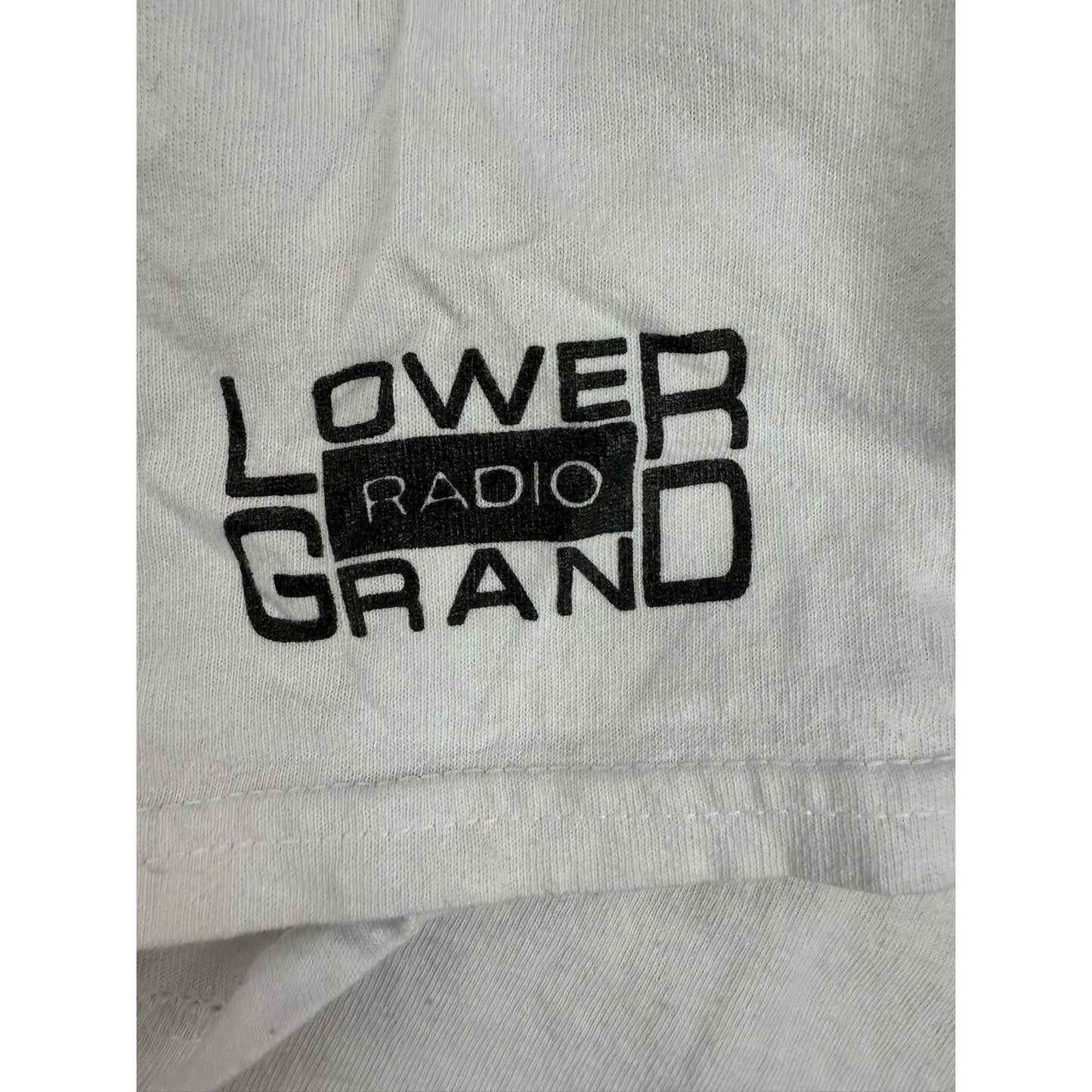 Lower Grand Radio Men's Large White Green Graphic Print Jamming Tshirt
