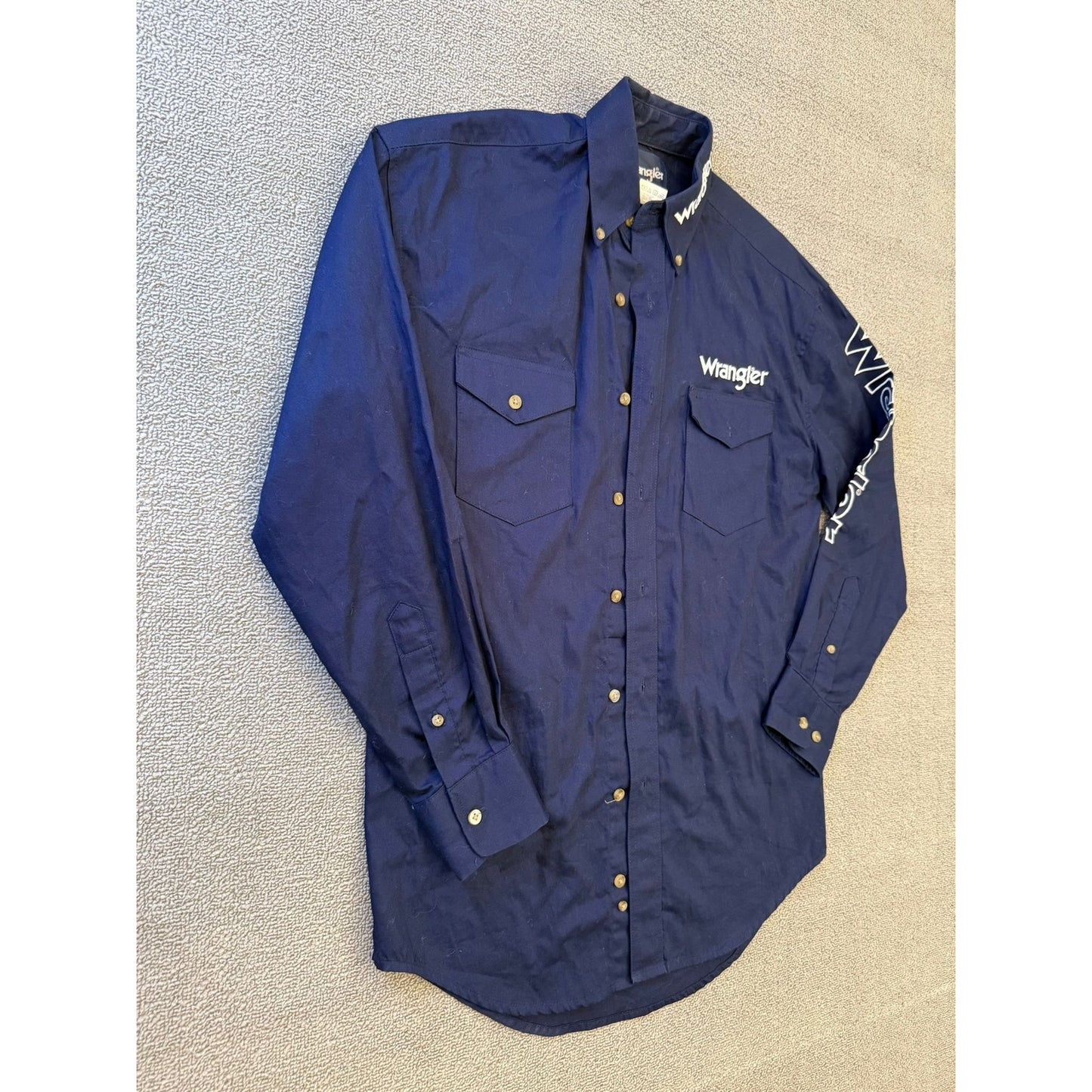 Vintage Wrangler Western Button Up Men's S Small Blue Long Sleeve