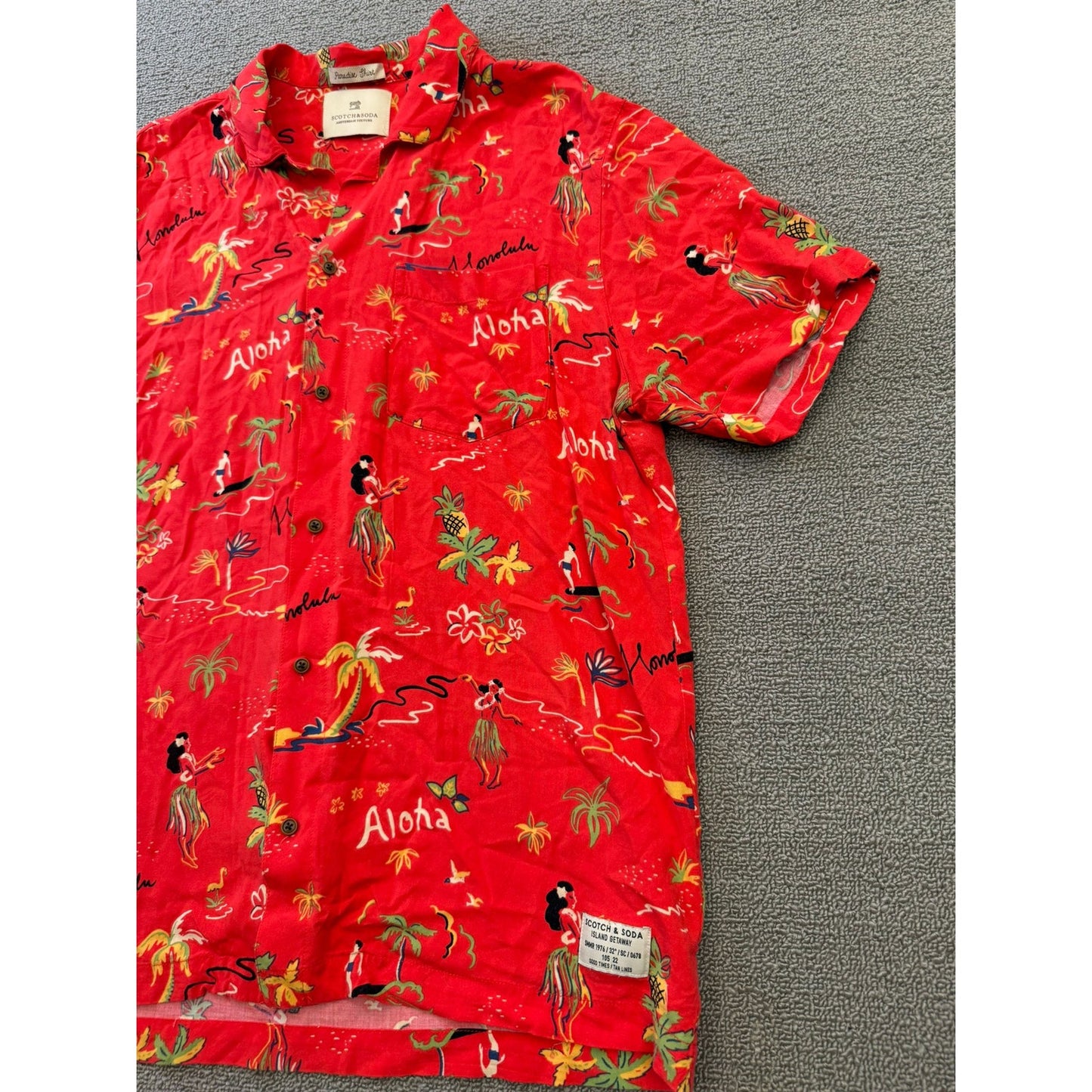 Scotch & Soda Men's Large Red Aloha Shirt Hawaiian Island Getaway