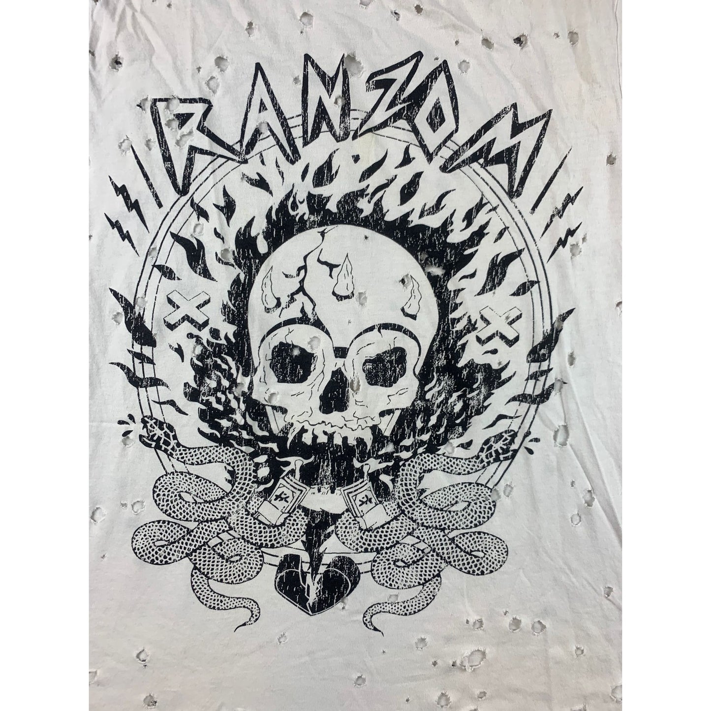 H&M Divided Skull T Shirt Woman's Small White Rock And Roll Snakes Graphic T