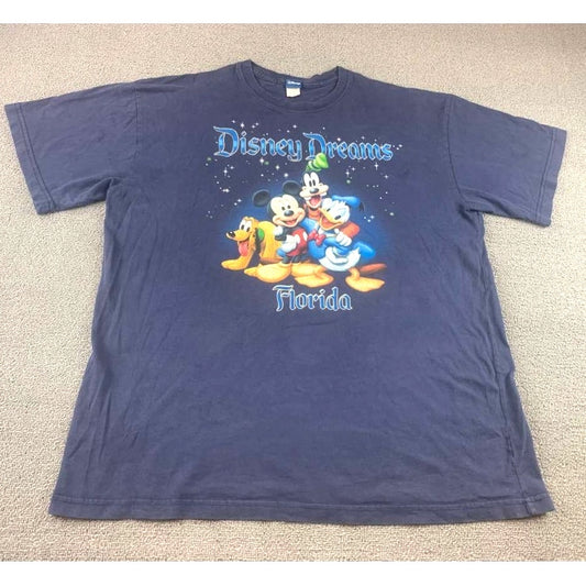 Vintage Disney Men's L Blue Mickey Goofy Dream Florida USA Graphic T -Shirt