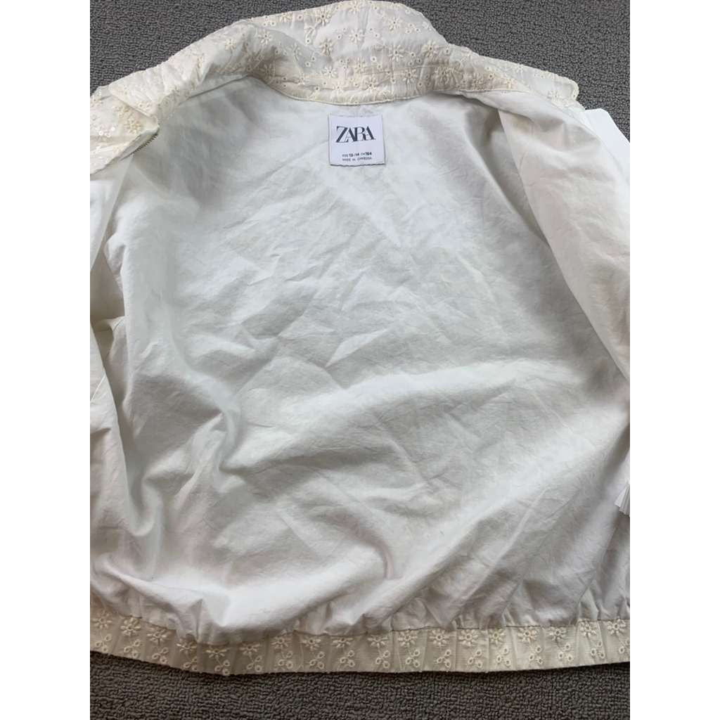 Zara Embroidered Jacket Kids13-14 Cream Floral Eyelet Bomber Elastic Hem
