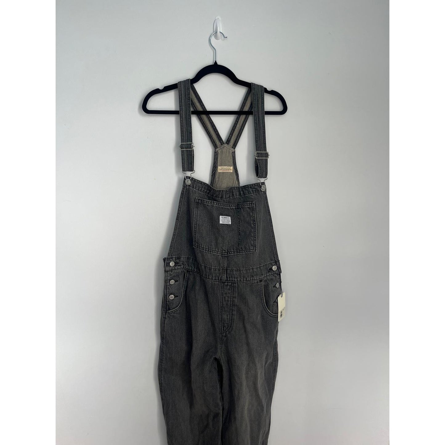 Levis Premium Overalls Men Large Black Denim Adjustable Straps Workwear NWT