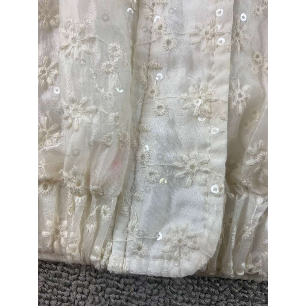 Zara Embroidered Jacket Kids13-14 Cream Floral Eyelet Bomber Elastic Hem