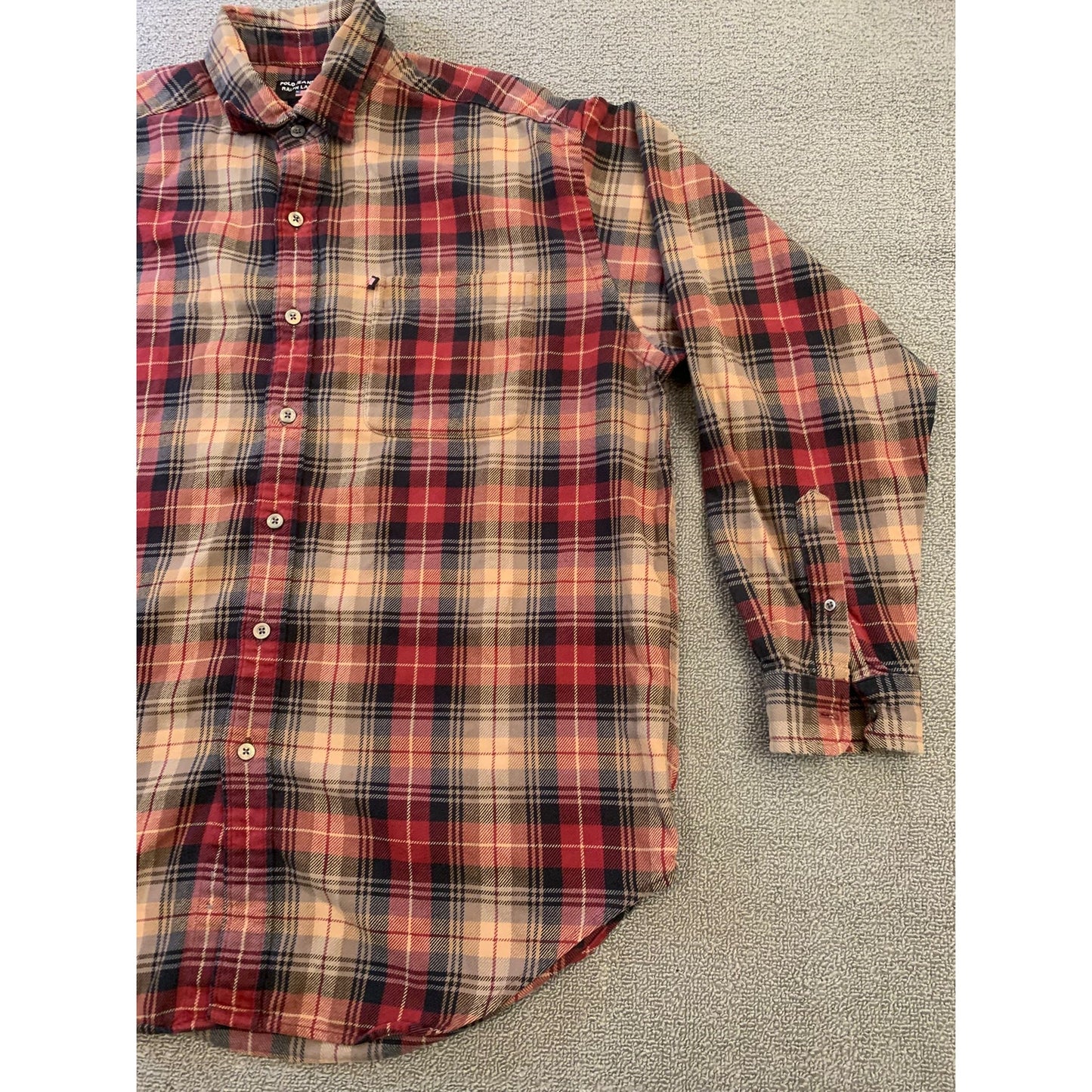 POLO JEANS CO. RALPH LAUREN Men's L Red Plaid Wool Blend Button Down Shirt