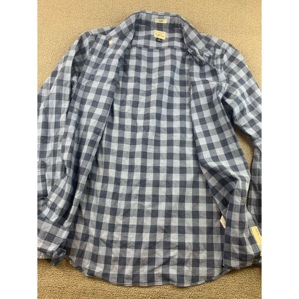 J. Crew Button Down Shirt Checkered Blue 100% Cotton Mauritius Made Size Small