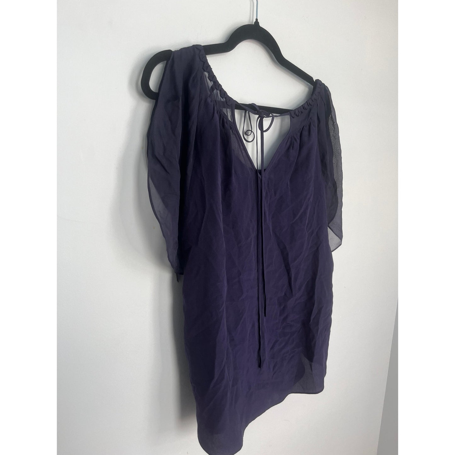 Rebecca Taylor Pleated Chiffon Blouse Women 4 Purple Flutter Sleeve Top