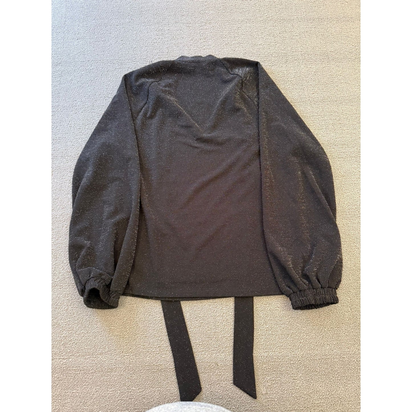 Karl Lagerfeld Paris Women's M Black Tie Neck Metallic Blouse Top