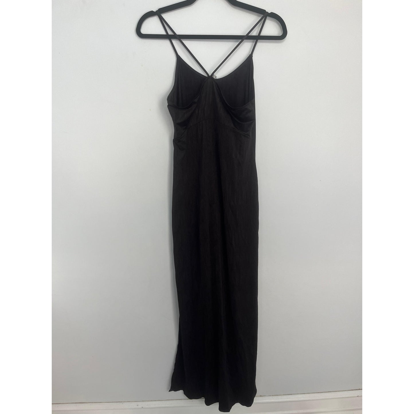 Free people Slip Dress Women XS Black Satin Crinkle Strappy Maxi