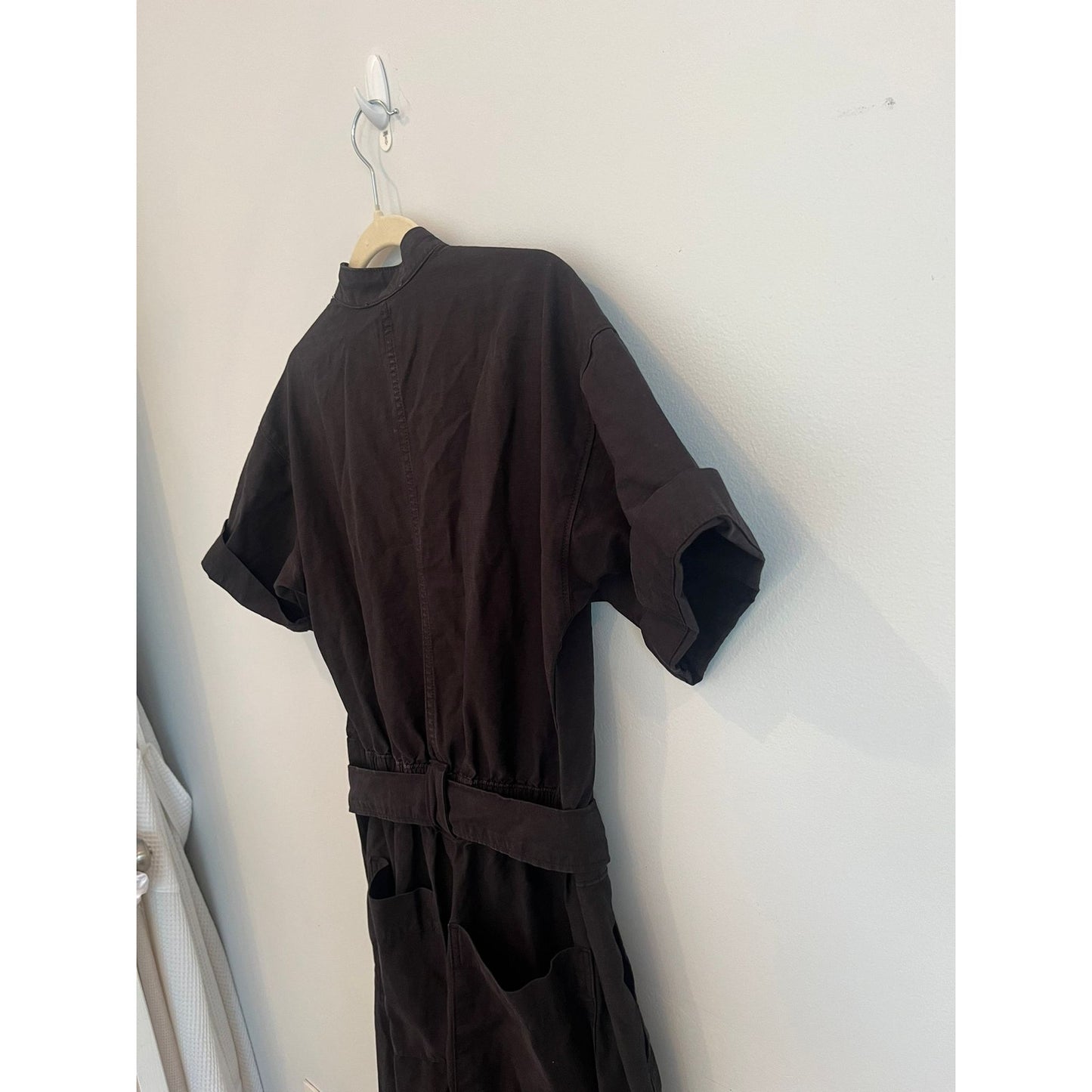 Everlane Utility Jumpsuit Women 00 Black Organic Cotton Short Sleeve Belted