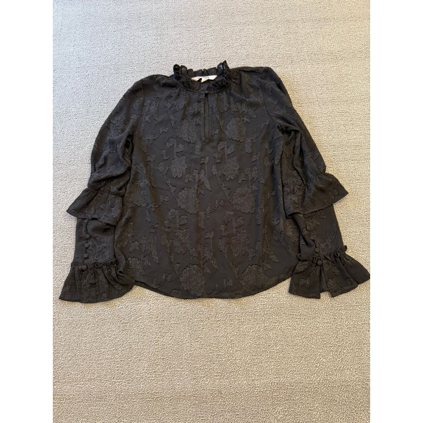 BB Dakota Women Extra Small Black Floral Ruffle Sleeve Blouse